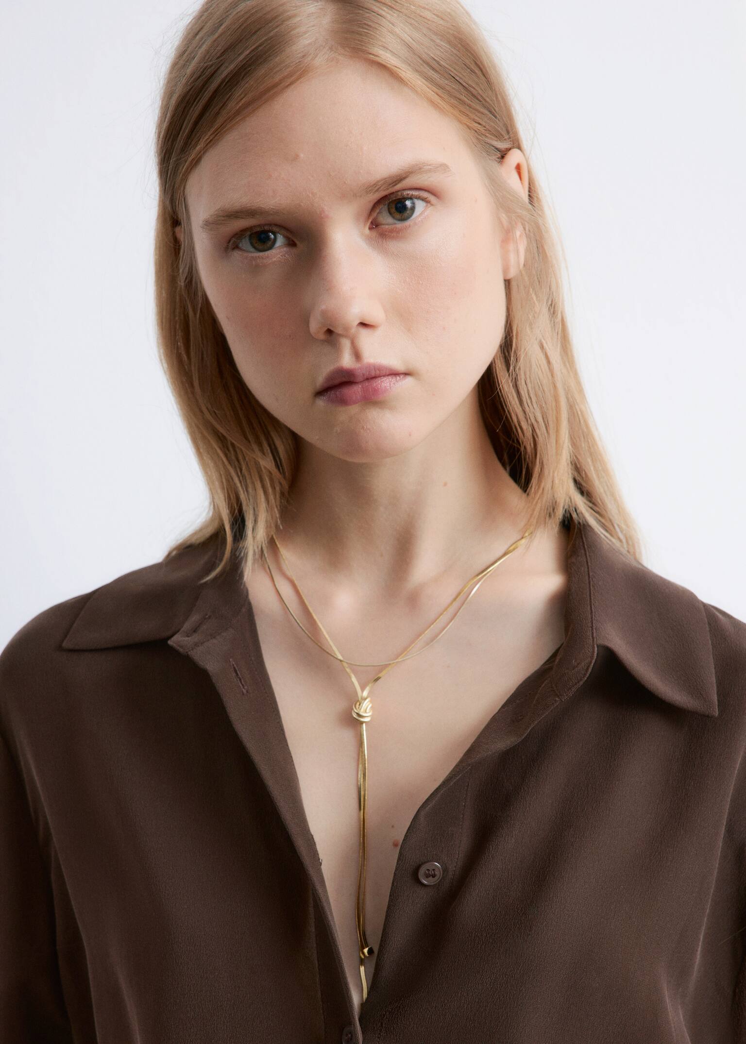 Knot-Detail Lariat Necklace - זהב - 1