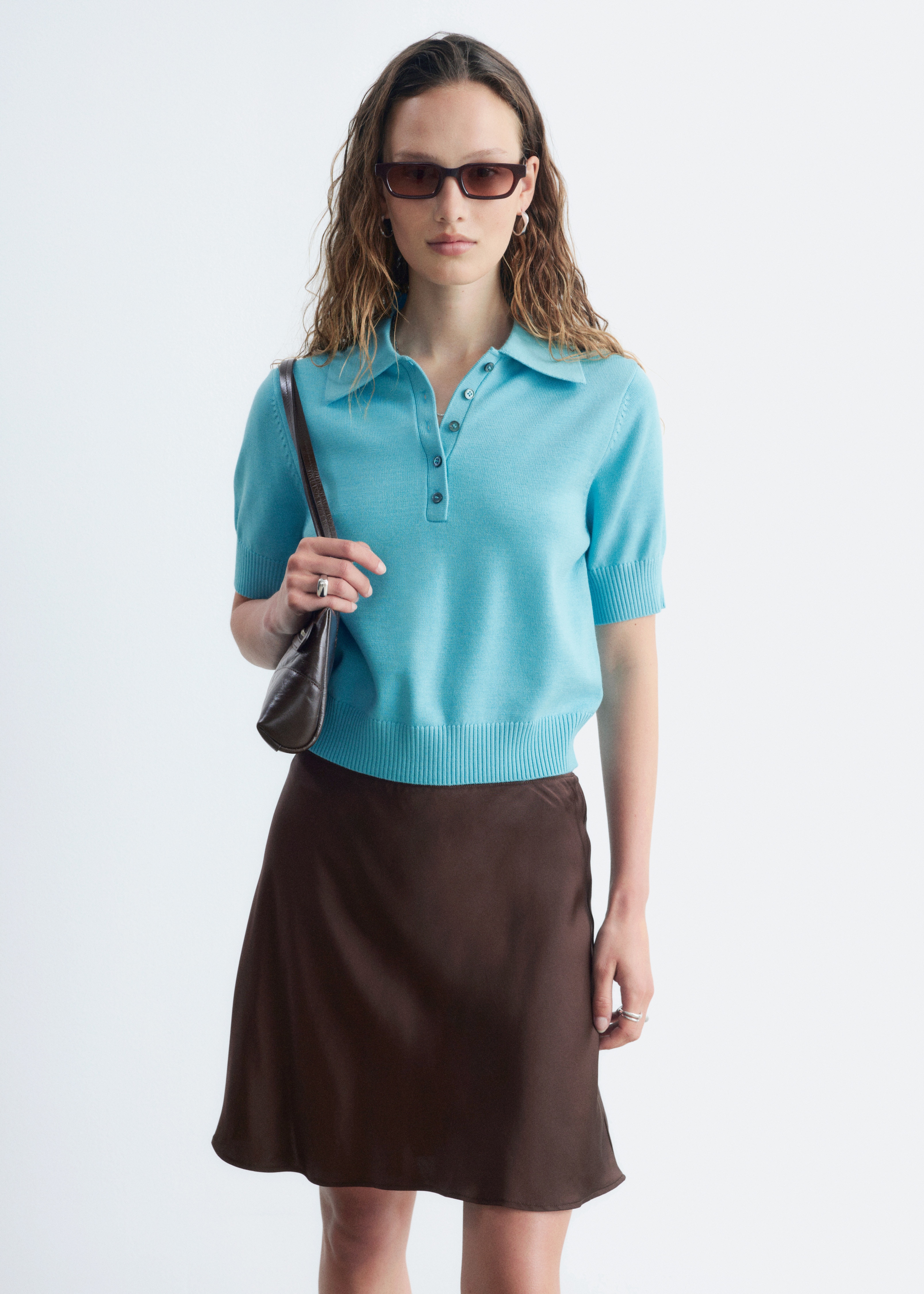 Poloshirt aus Wolle - Hellblau/Dunkelgrau meliert
