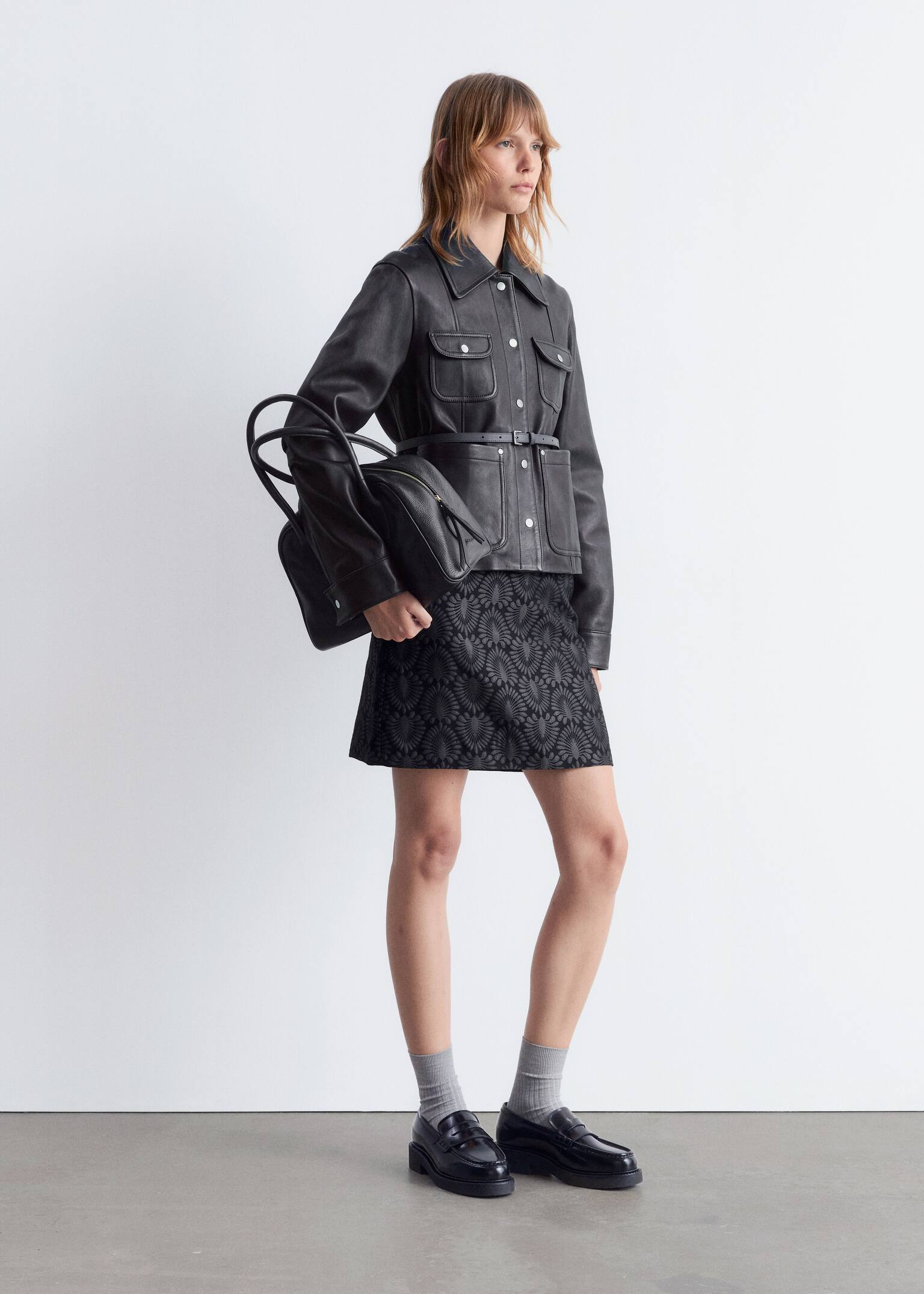 Patch-Pocket Leather Jacket - Black - 9