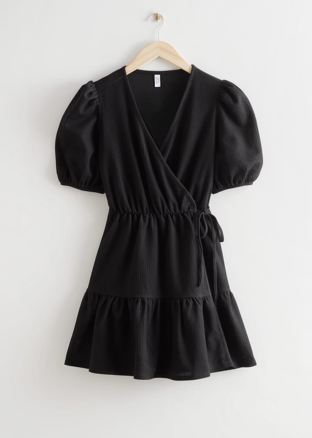 Puff Sleeve Mini Wrap Dress - Black - Natura morta