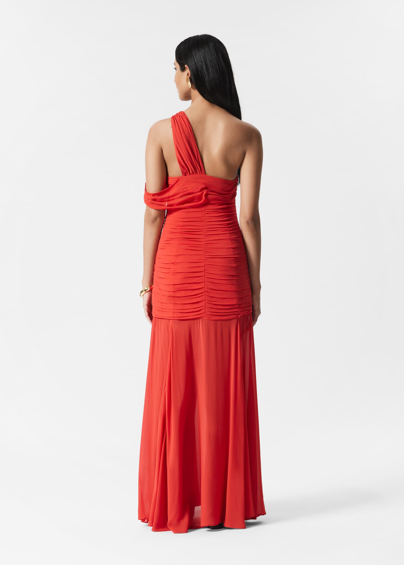 Maxivestido de gasa con un solo hombro - Rojo - 5