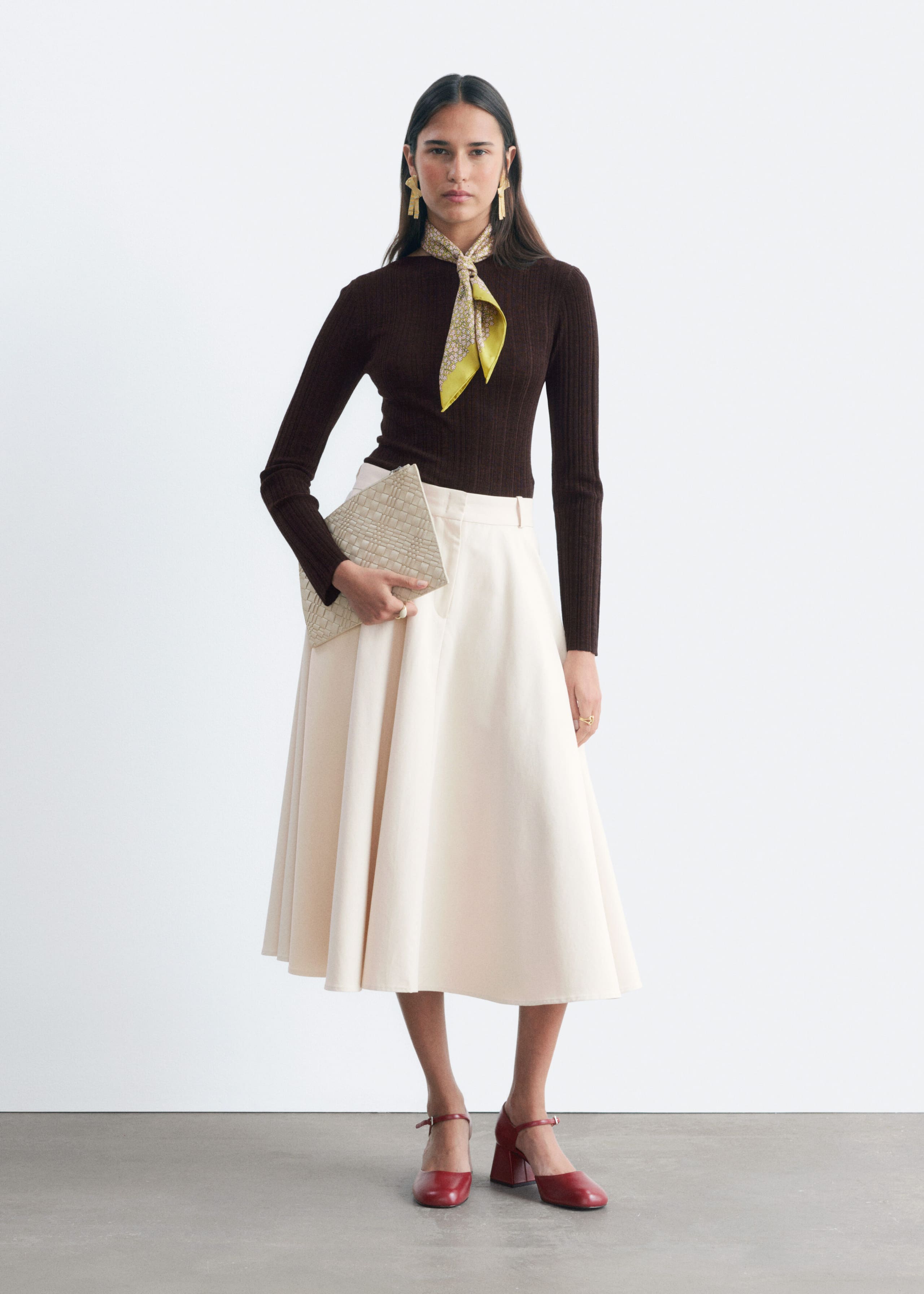 Tailored Circle Cut Skirt - Light Beige - Still Life