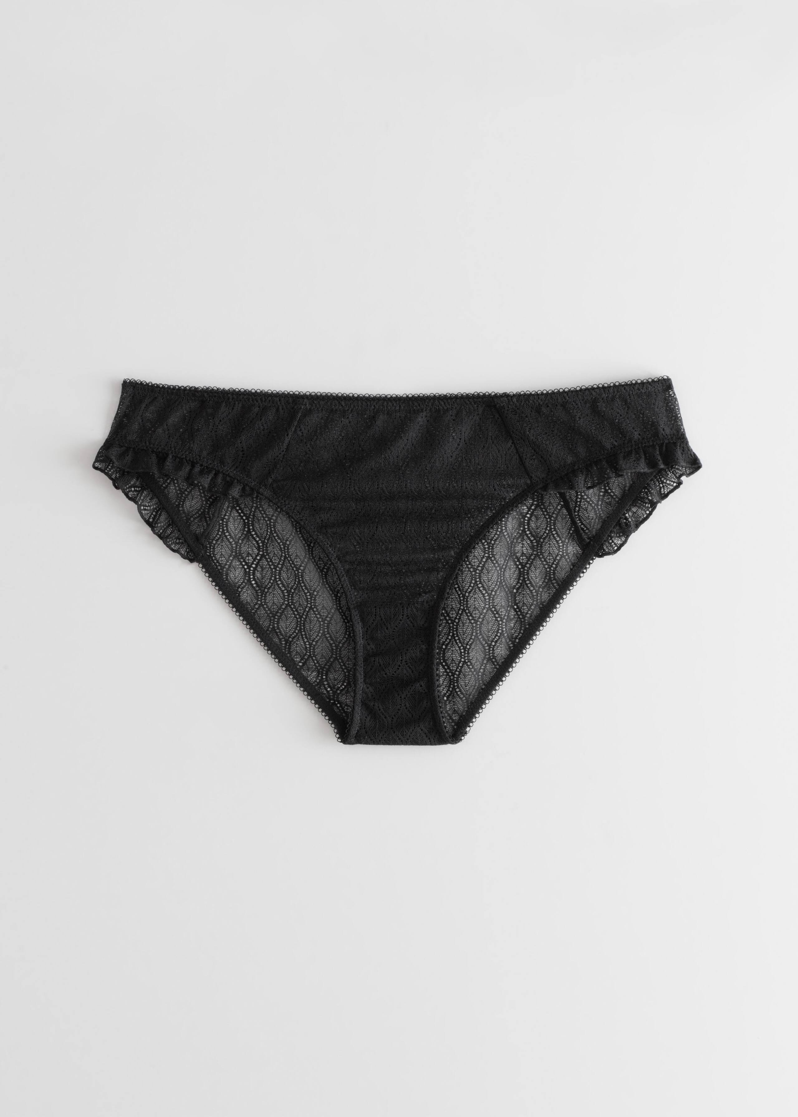Ruffle Trim Lace Briefs - Black - Natura morta