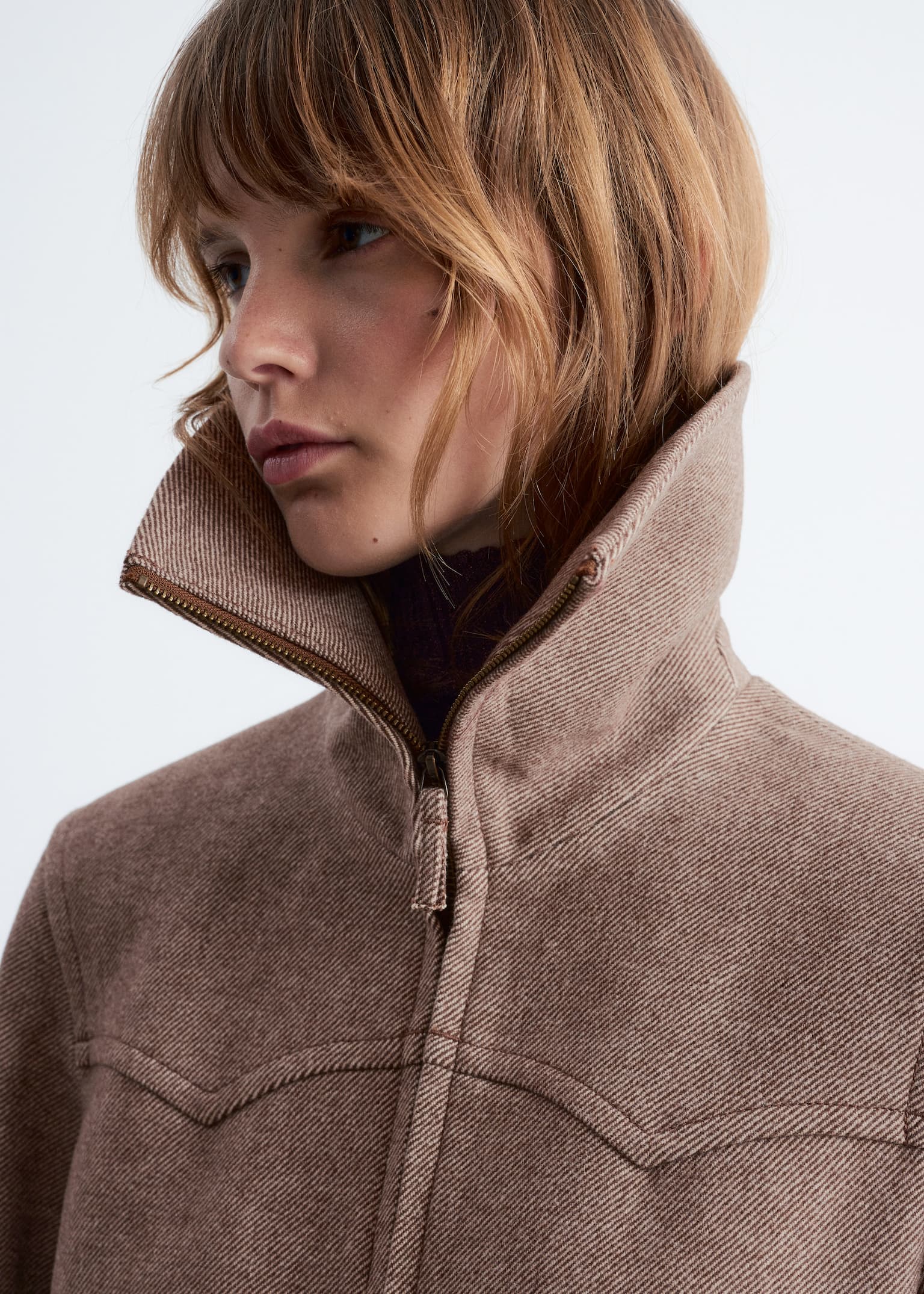 Cropped Wool Jacket - Light Brown - 4
