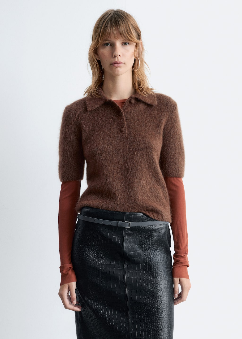 Image of Brushed Knit Polo T-Shirt