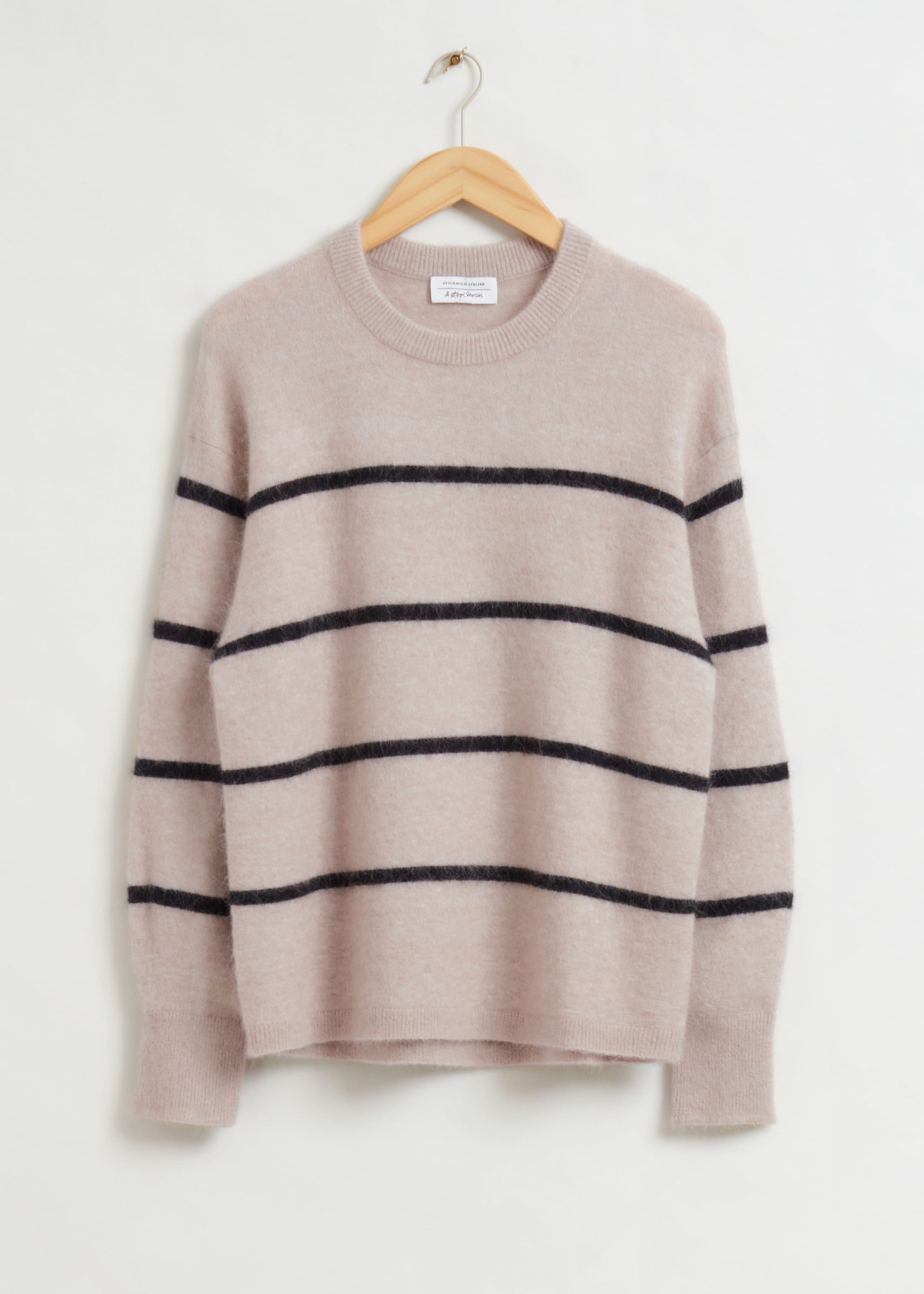 Relaxed Alpaca Striped Jumper - Striped White - Still Life