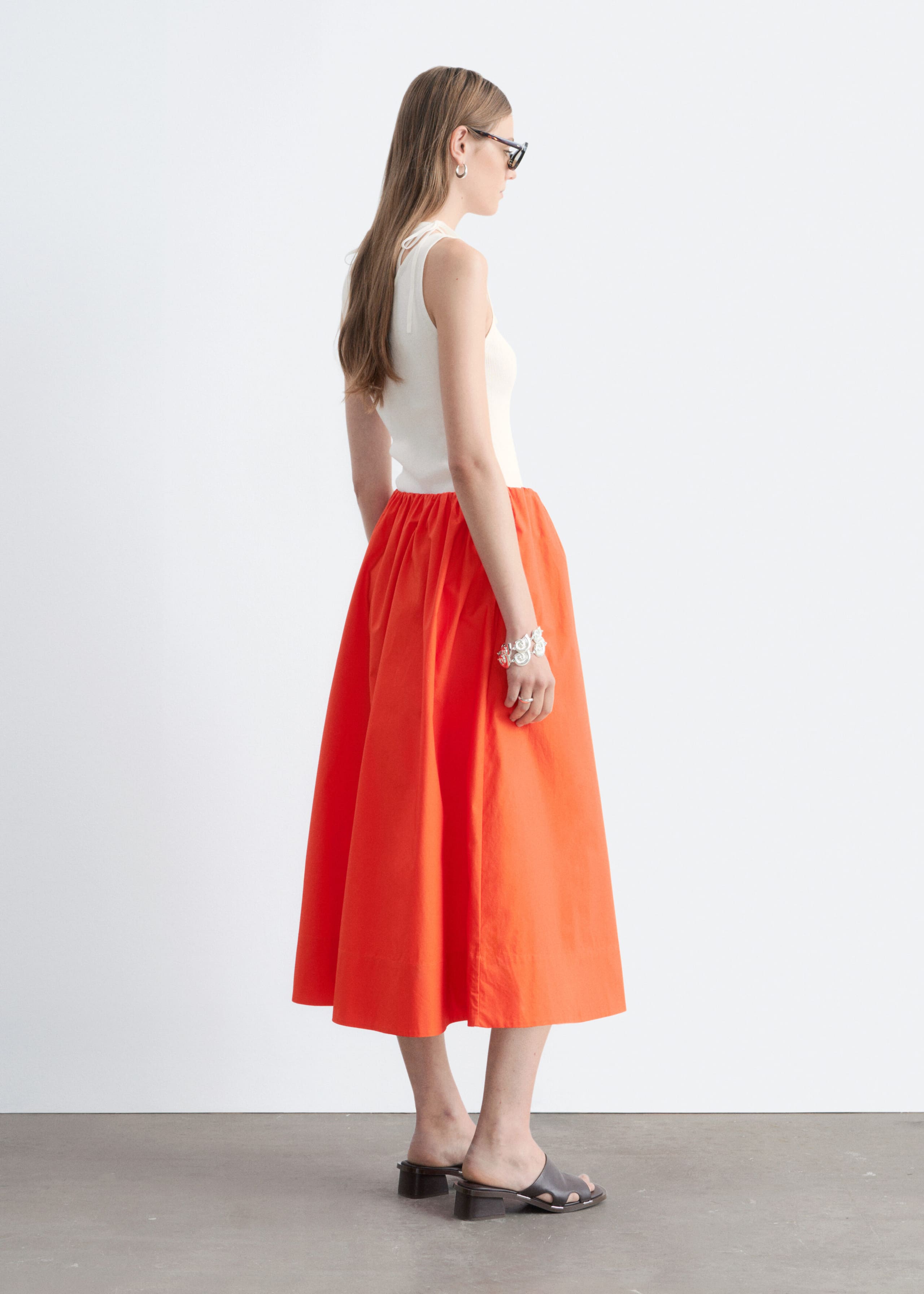 Cotton Midi Skirt - Bright Orange - Lookbook