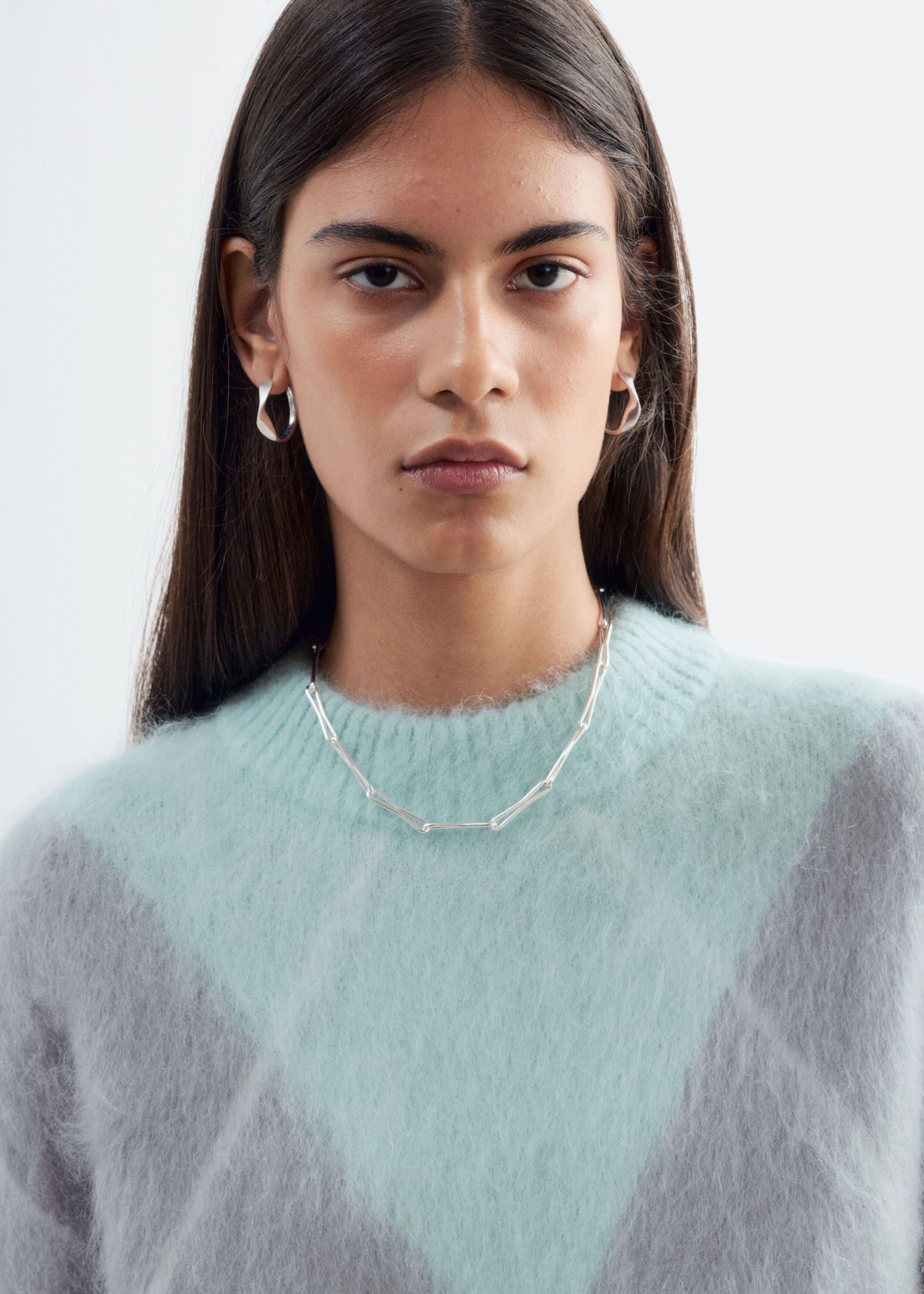 Pull en mohair mélangé à motif jacquard - Vert clair/Gris - Lookbook