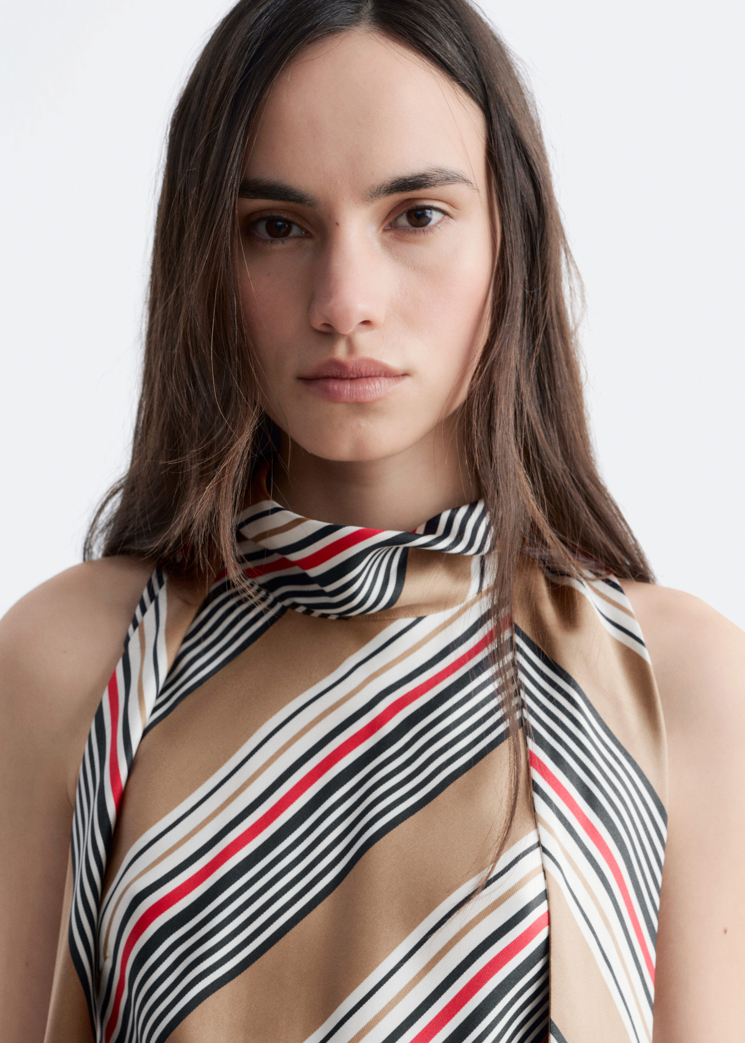Scarf-Neck Silk Top - Beige/Stripes - Tops - & Other Stories US