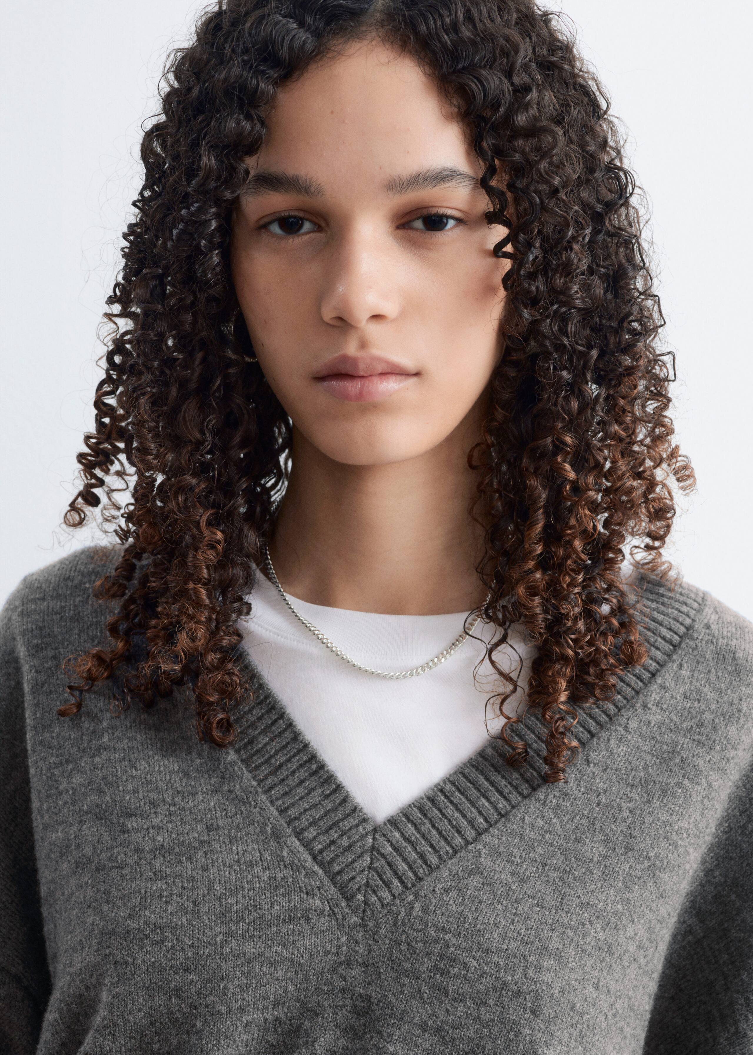 Wool-Cotton V-Neck Jumper - Grey - Lookbook