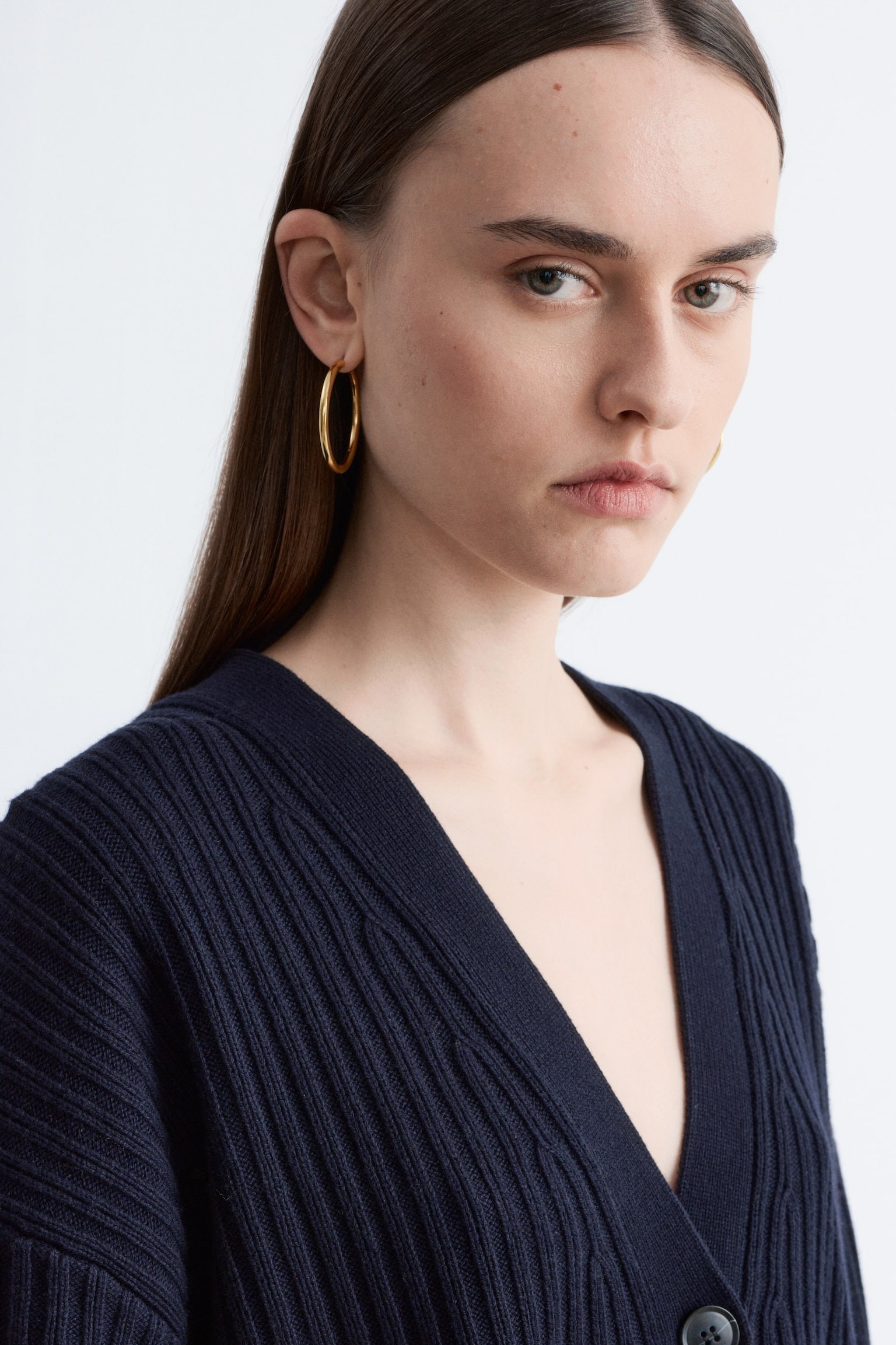 Bordás kötött kardigán - Sötétkék - 3