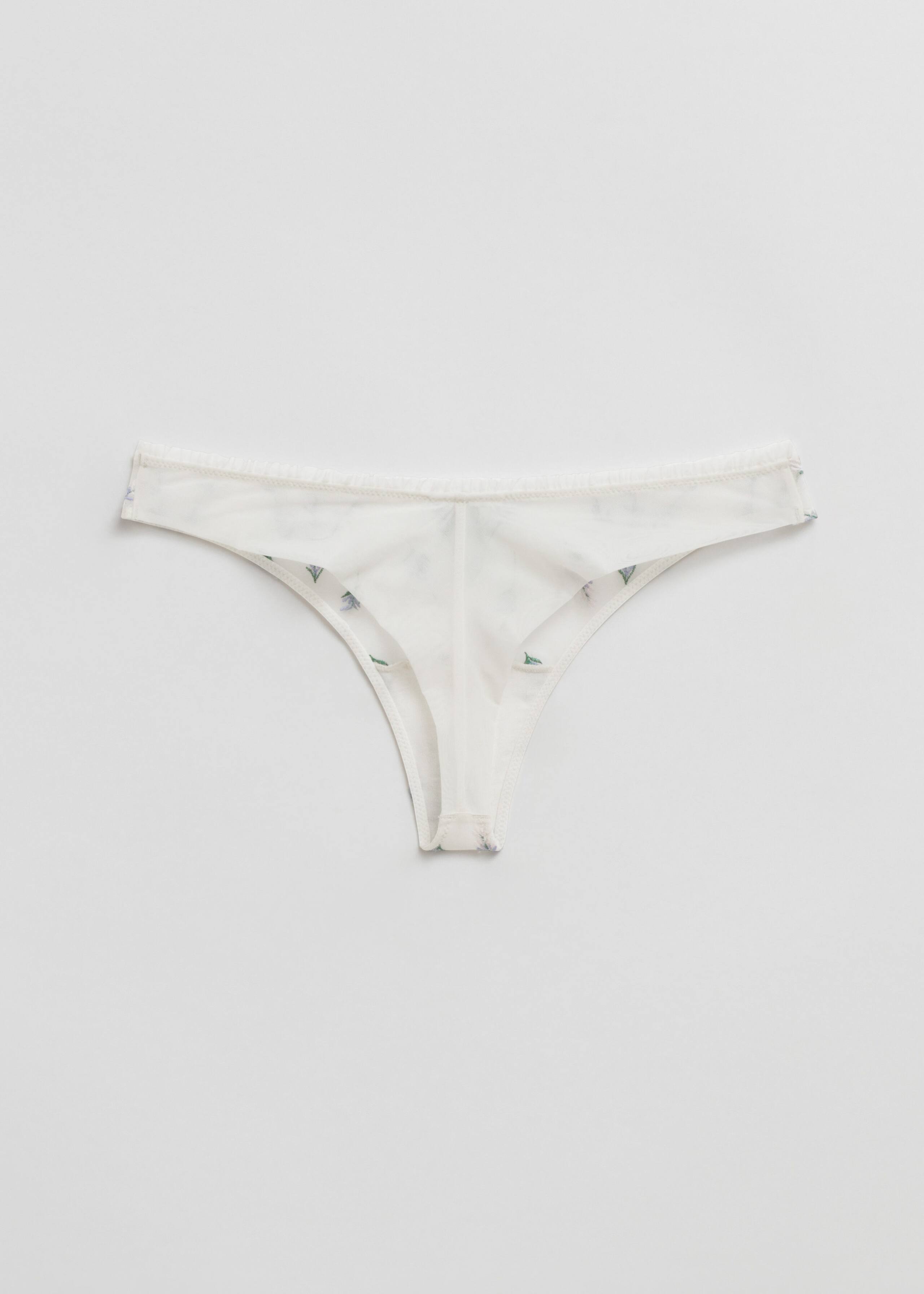 Flower Embroidered Thong - Ivory - Still Life