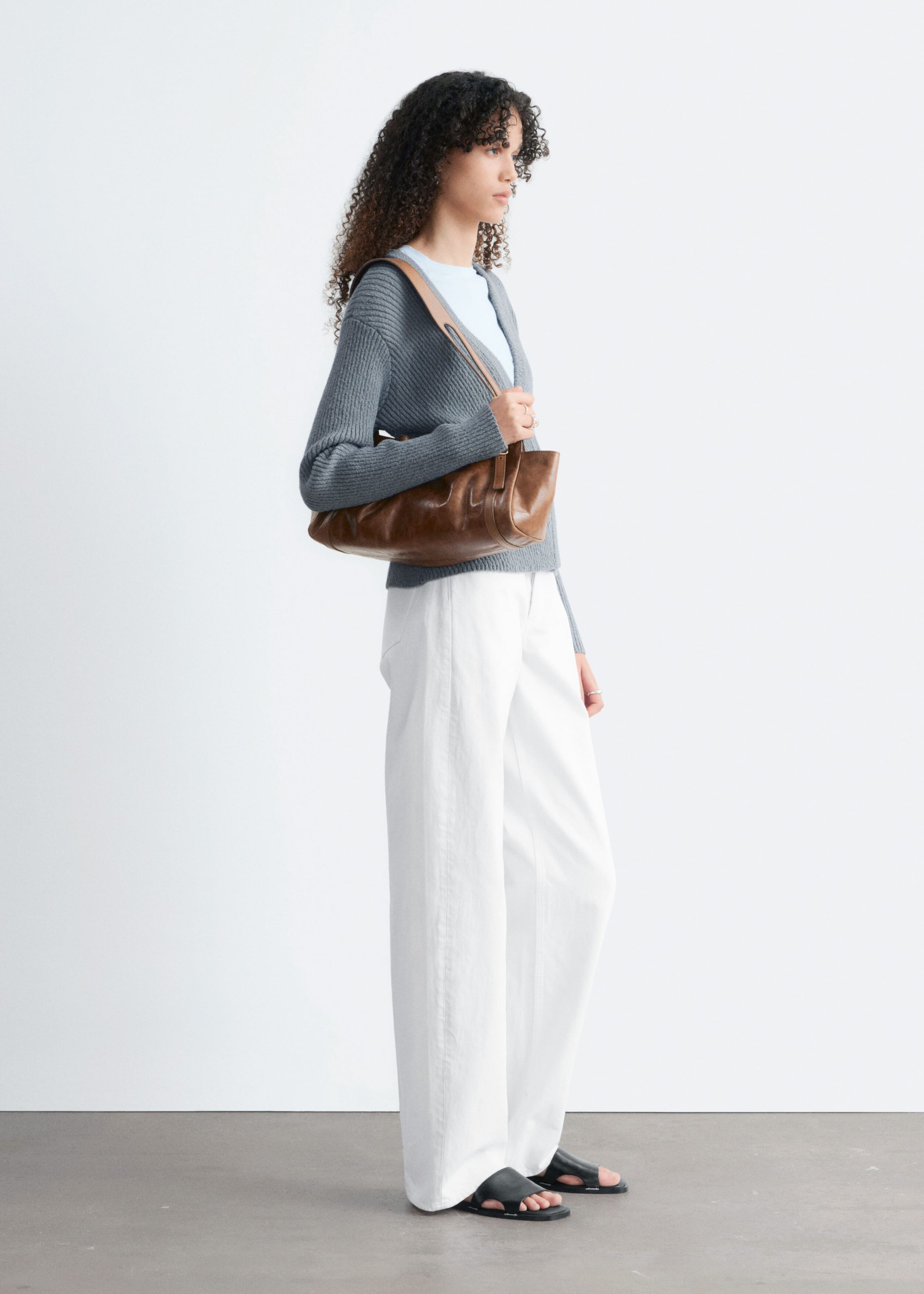 Ribbed Cotton Cardigan - White - Lookbook