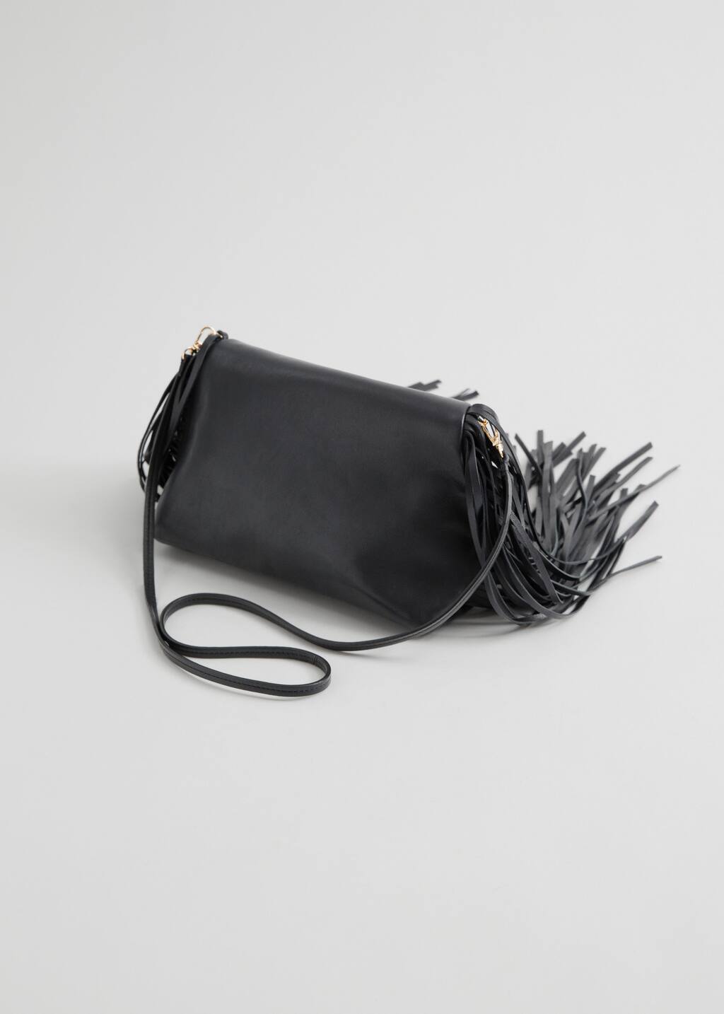 Clutch in pelle con frange - Nero - Natura morta