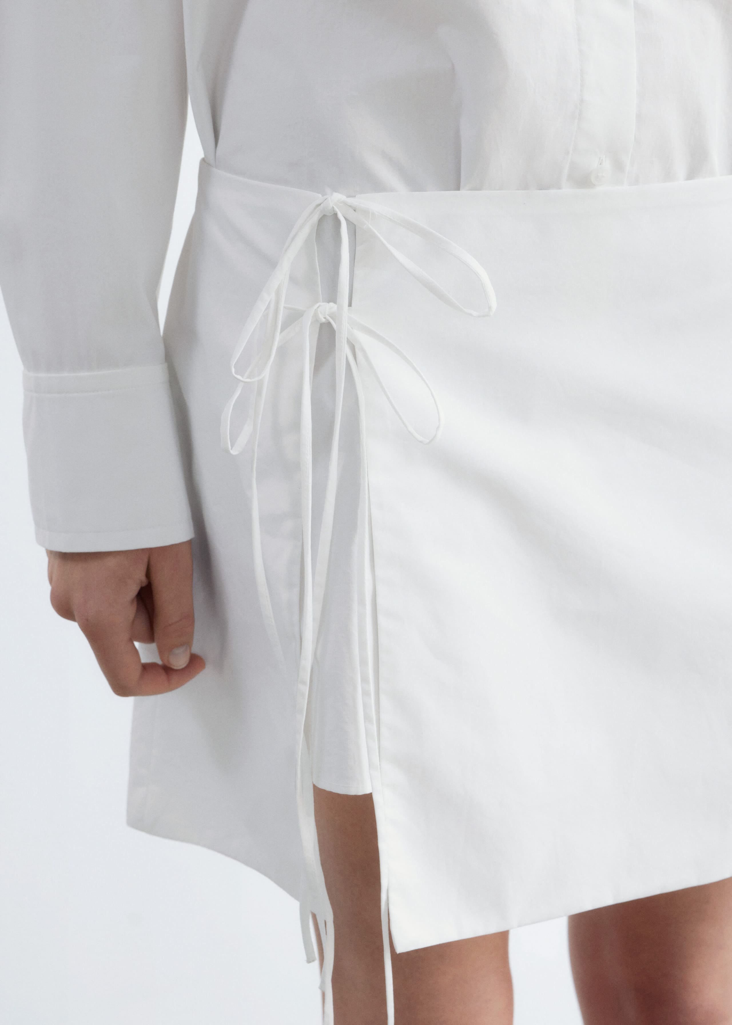 Tie-Detail Mini Shirt Dress - White - Lookbook
