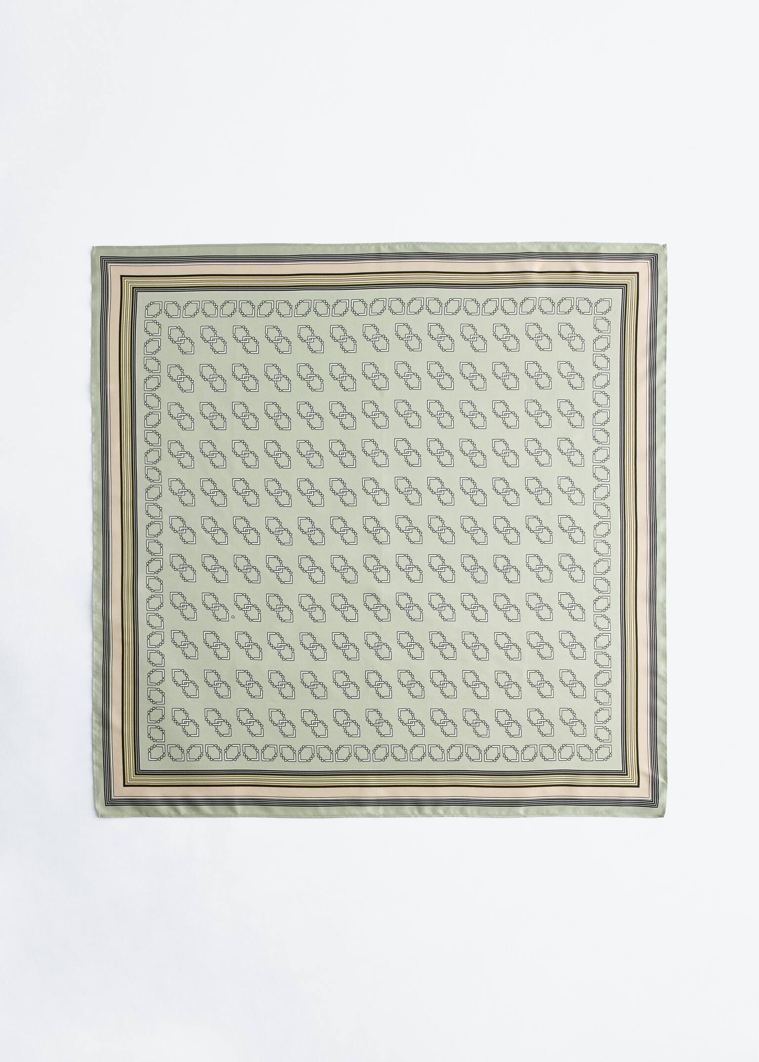 Graphic Print Silk Scarf - Light Green/Graphic Pattern/Brown/Graphic Pattern - 3