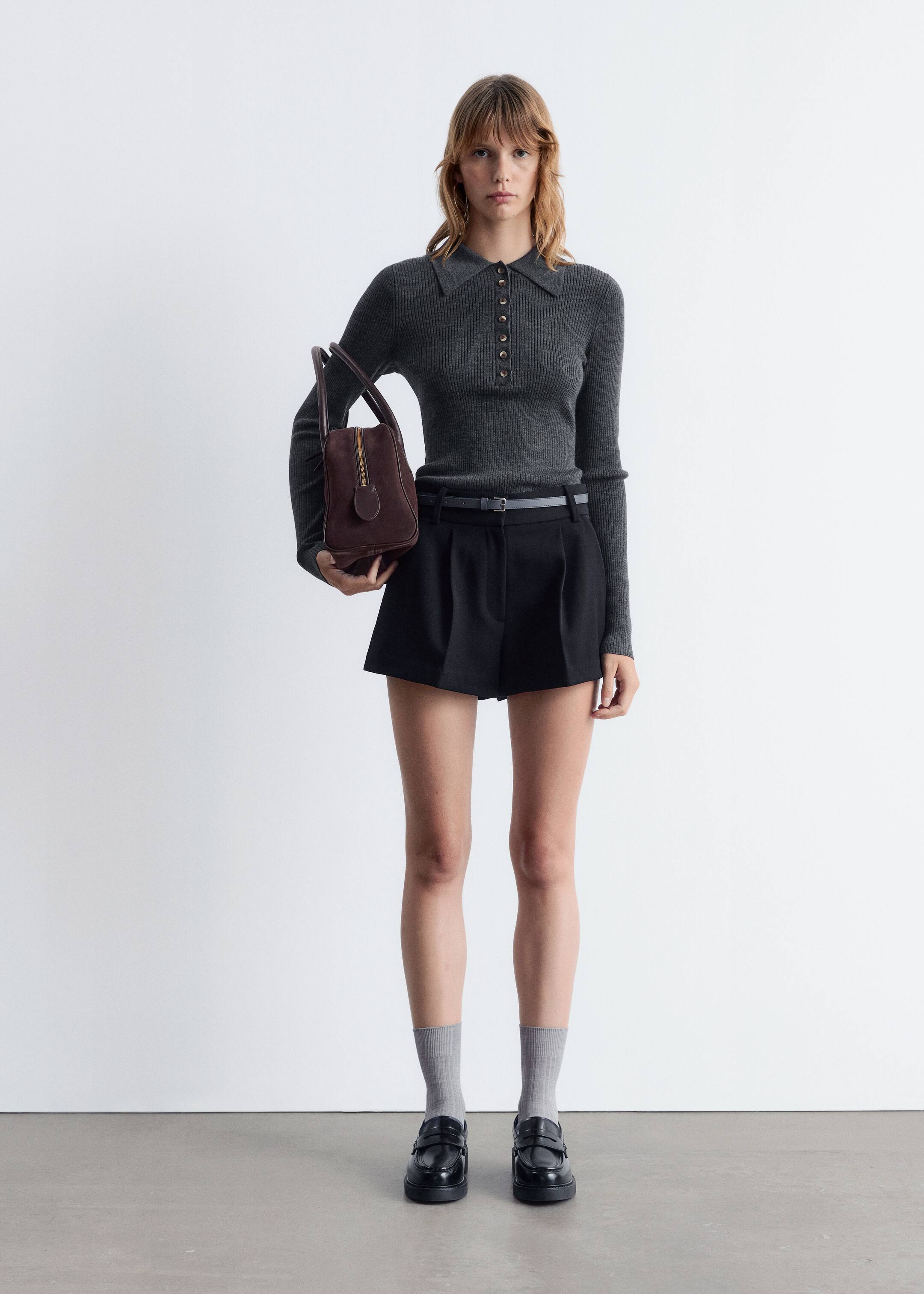 Ver imagen más grande: Top tipo polo de manga larga en lana merino - Gris oscuro - MUJER | H&M ES 2