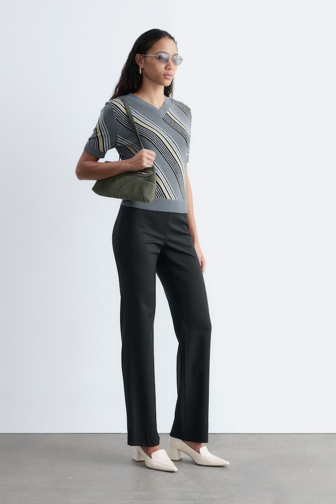 Pantaloni din lână, croială dreaptă - Negru/Gri - 1