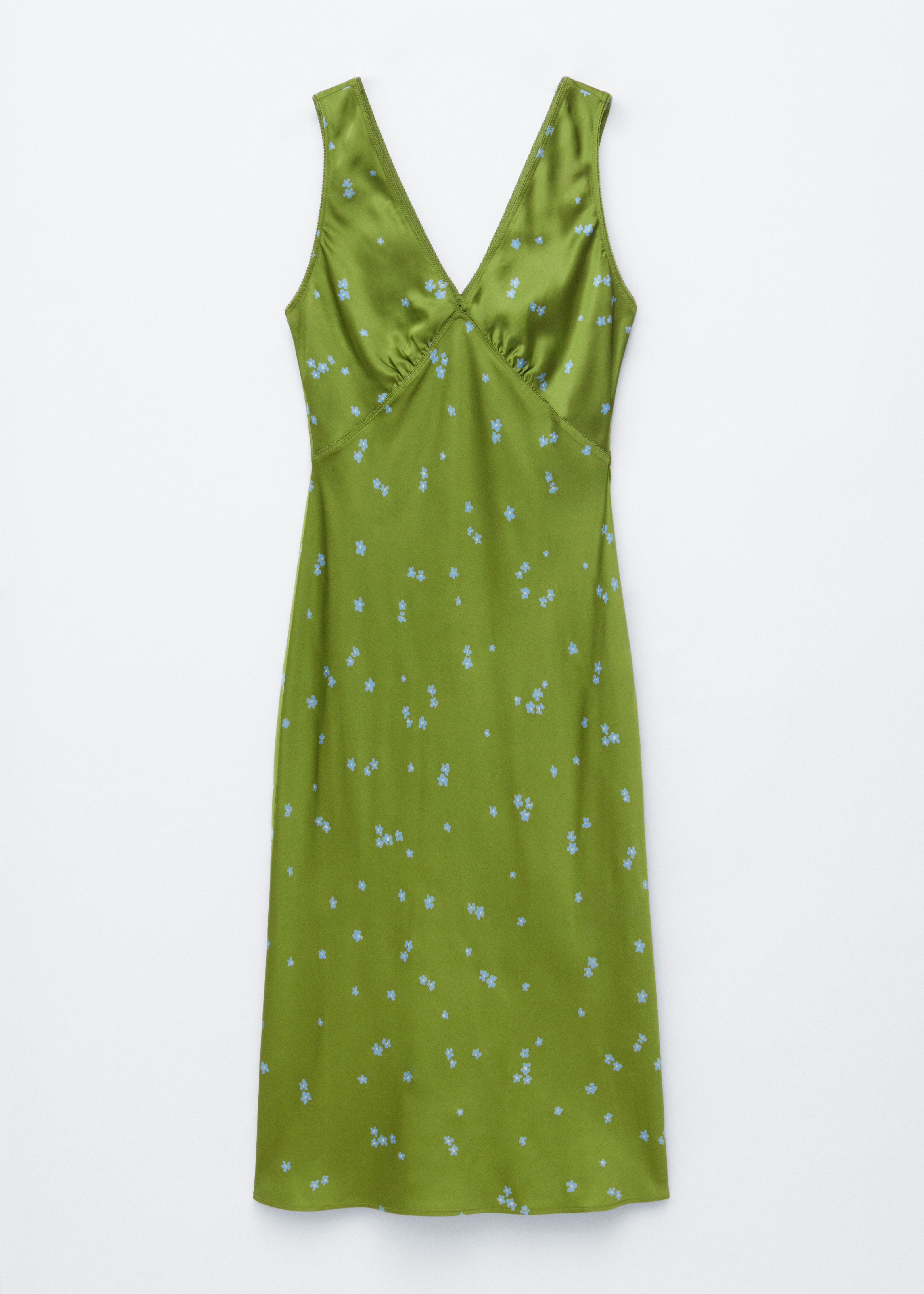 Vestido midi lencero con escote en pico - Flores verdes y azules/Melocotón/Amarillo