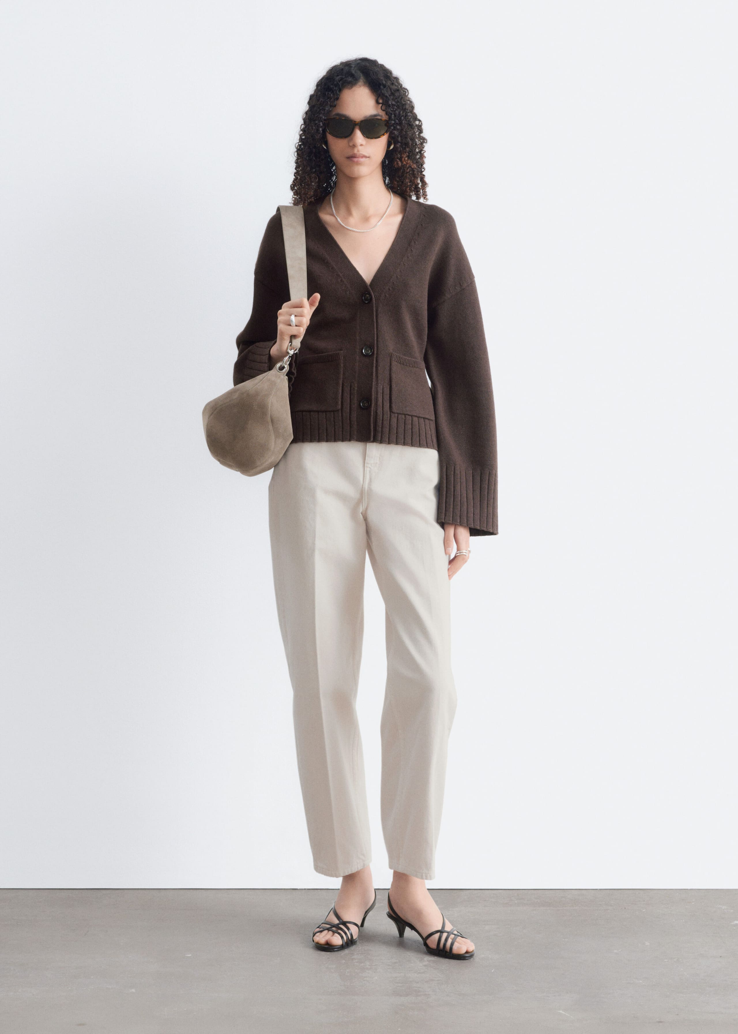 Tapered Knit Cardigan - Dark Brown - Lookbook