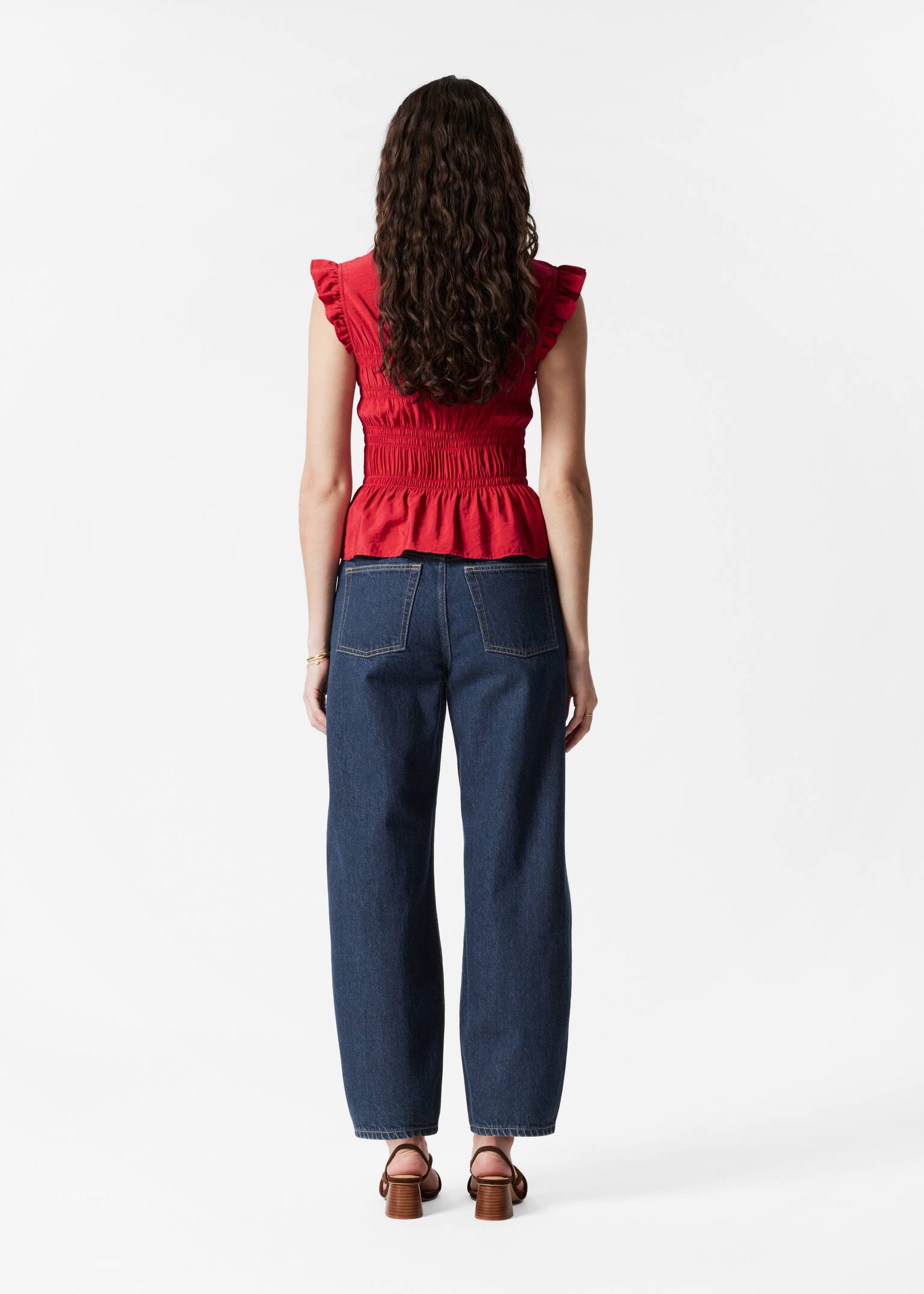 Haut volanté à smocks - Rouge/Motif bleu foncé - 6