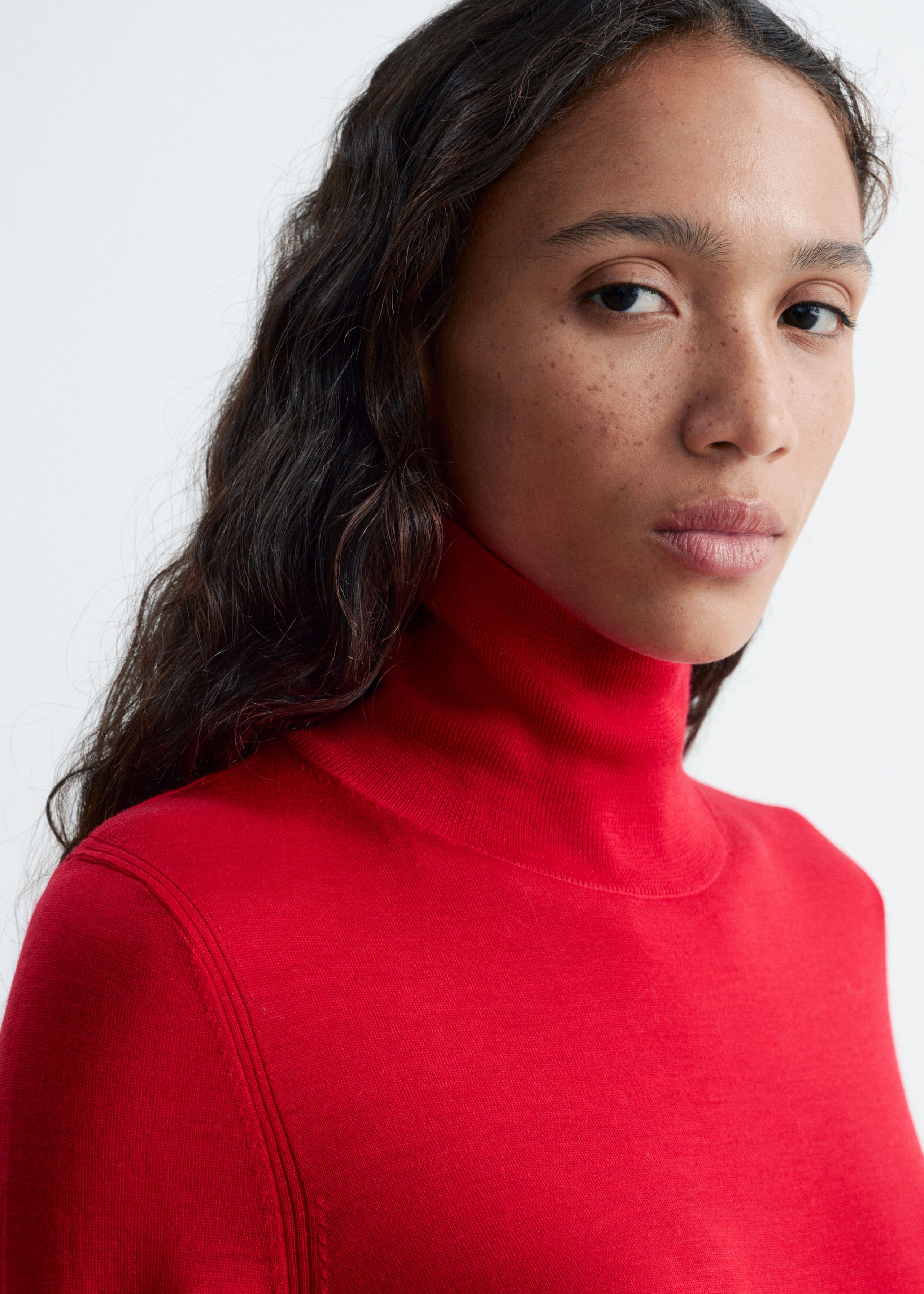Merino Wool Polo Neck Top - Dark Brown - Lookbook