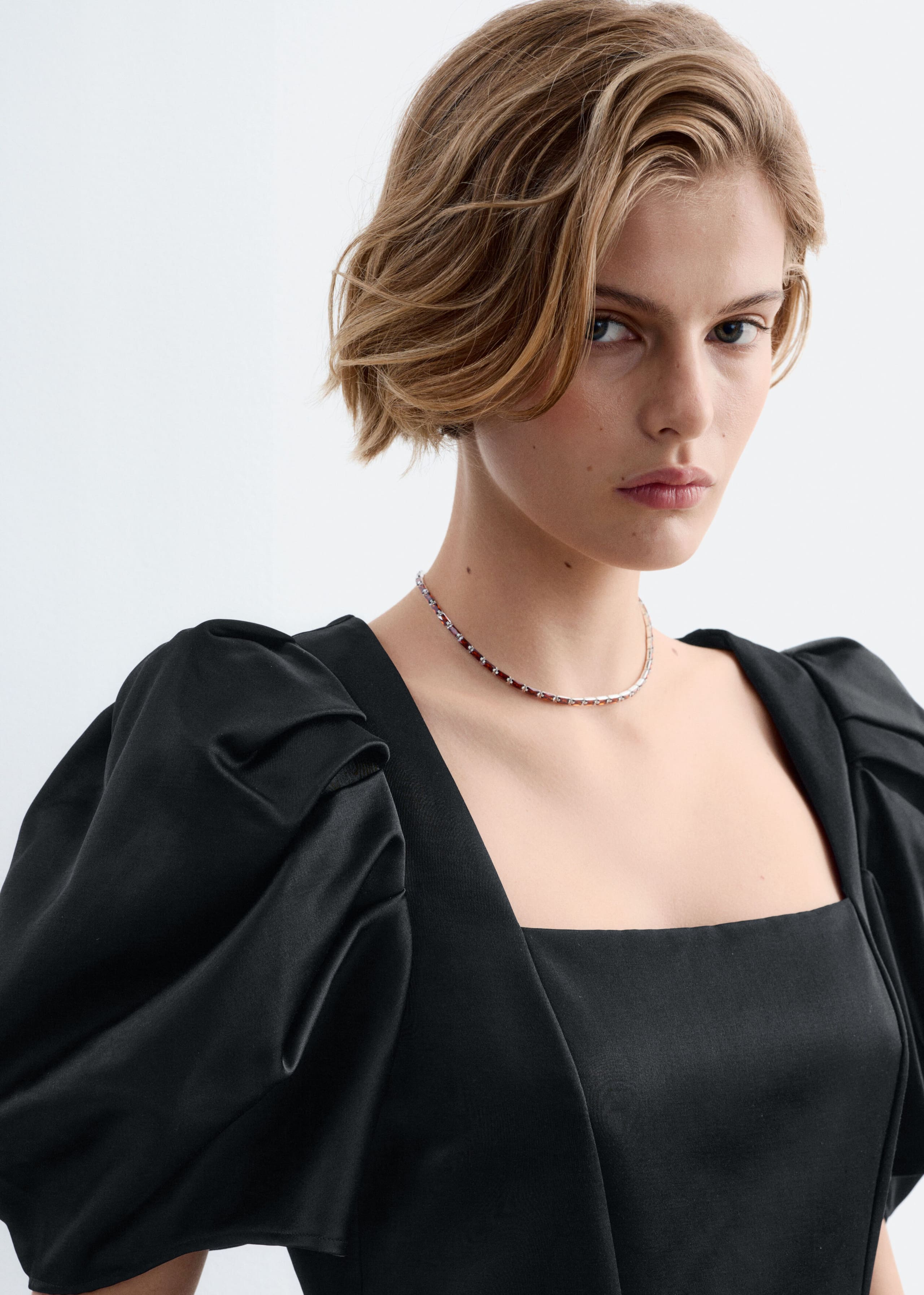 Volume Sleeve Mini Dress - Black - Lookbook