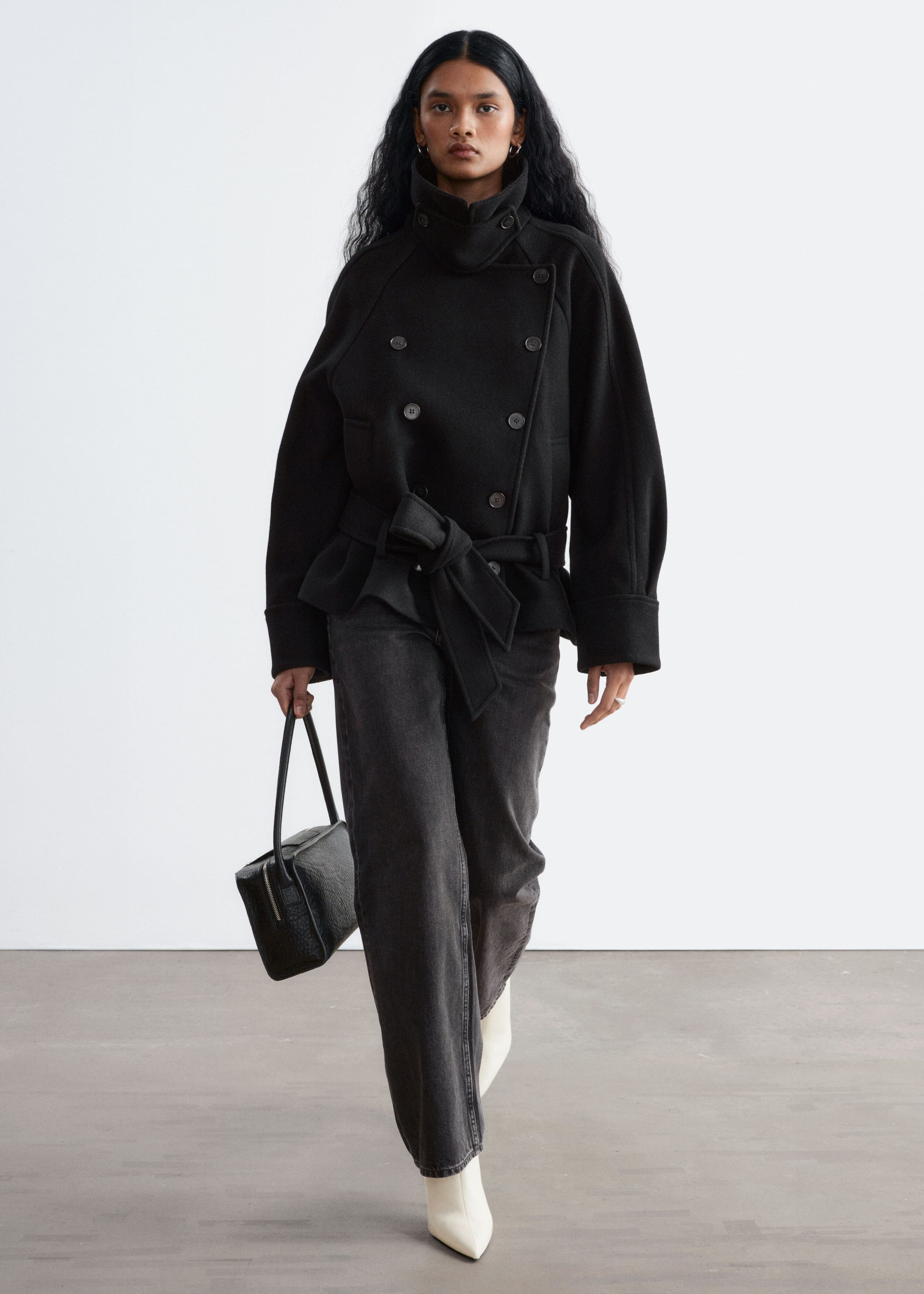 Belted Wool Jacket - Black - Lookbook
