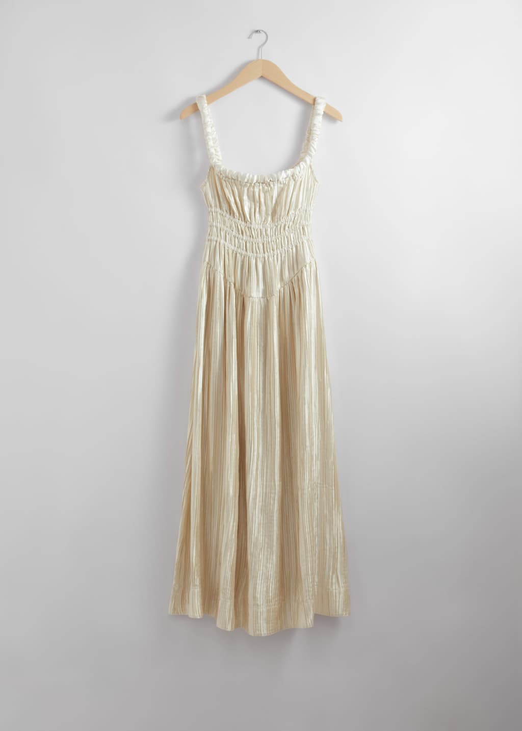 Vestido midi de satén con fruncidos - Crema - Bodegón