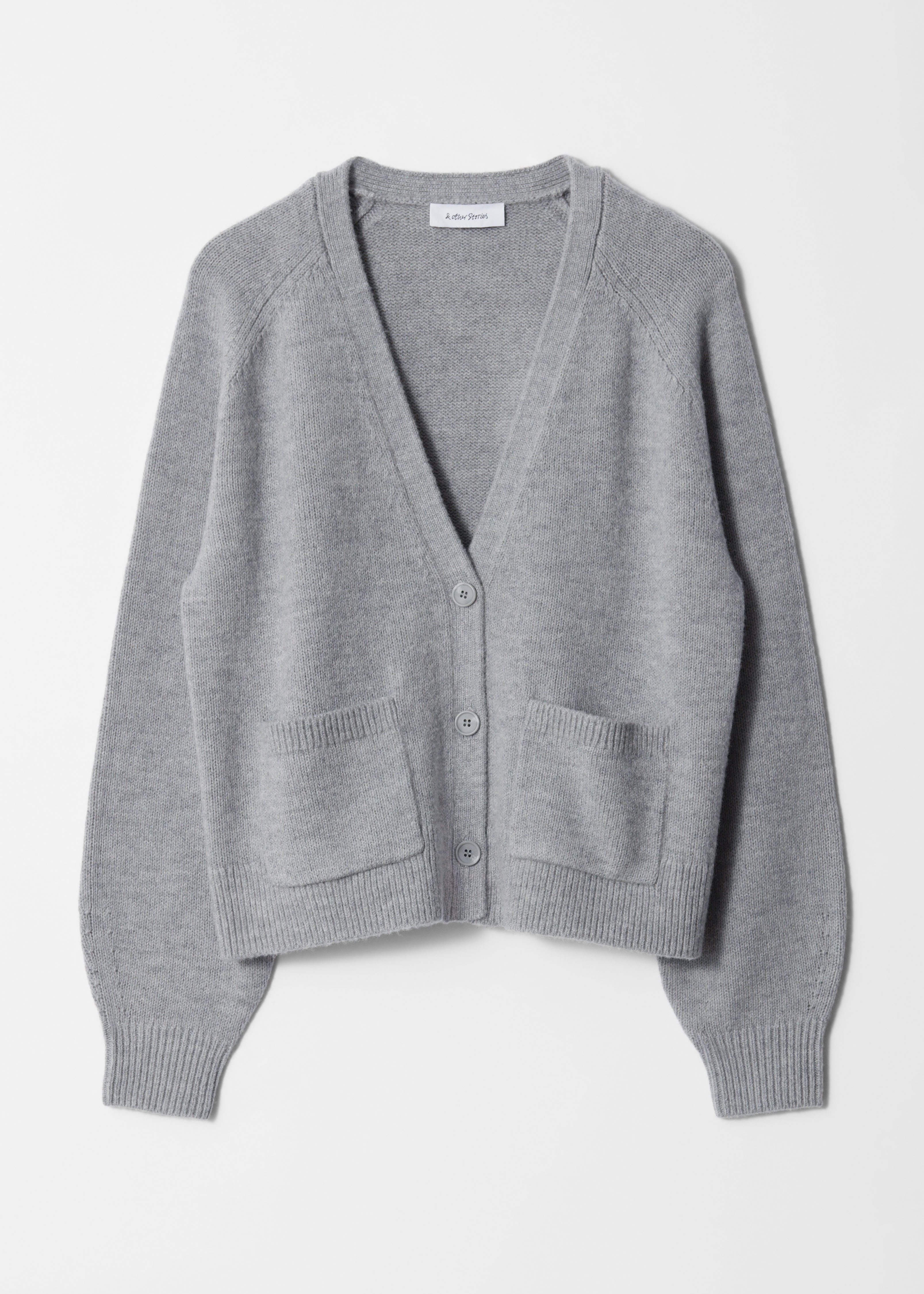 Cardigan con tasche applicate - Grigio/Crema