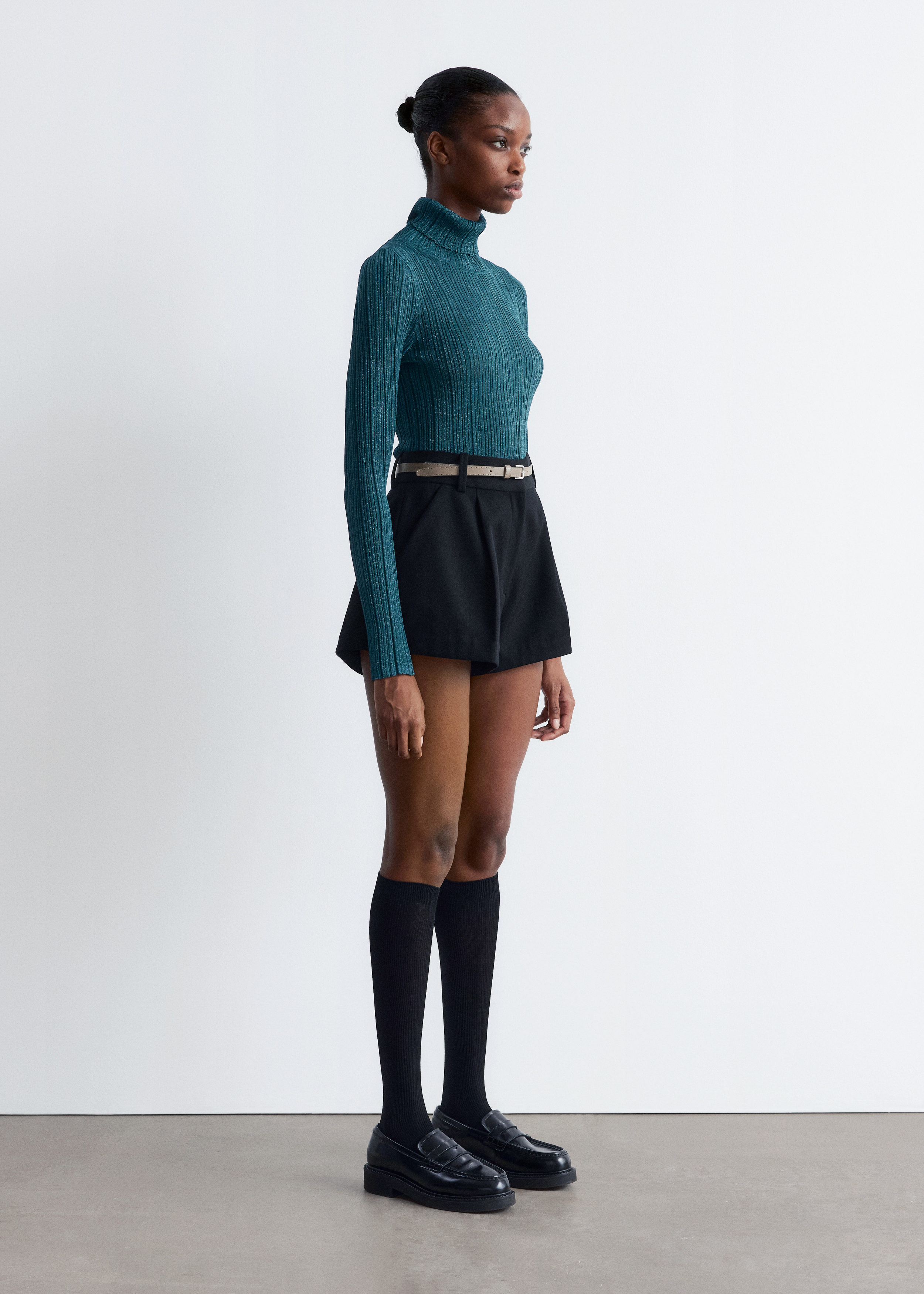 Rib-Knit Lurex Turtleneck - Dark Turquoise - & Other Stories US