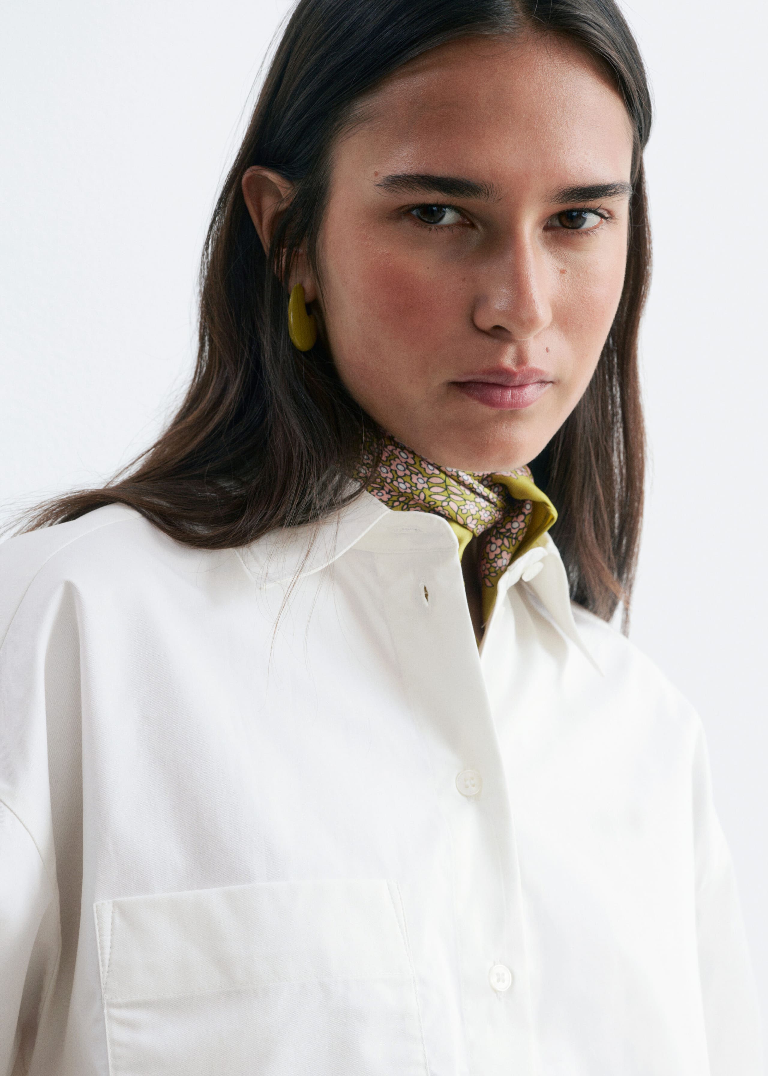 Cropped Cotton Twill Shirt - White - Lookbook