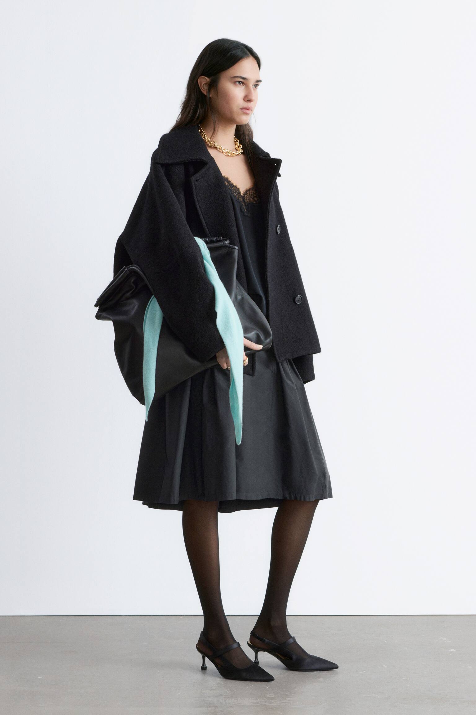 Wełniana kurtka oversize - Czarny/Ciemnozielony khaki - 2