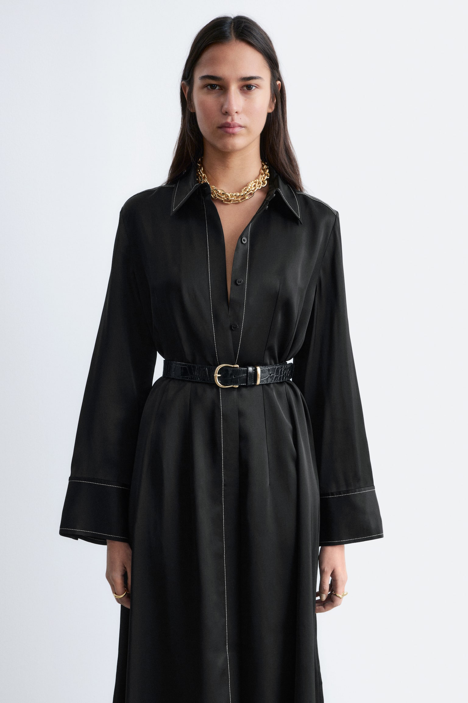 Midi-Hemdblusenkleid - Schwarz - 4