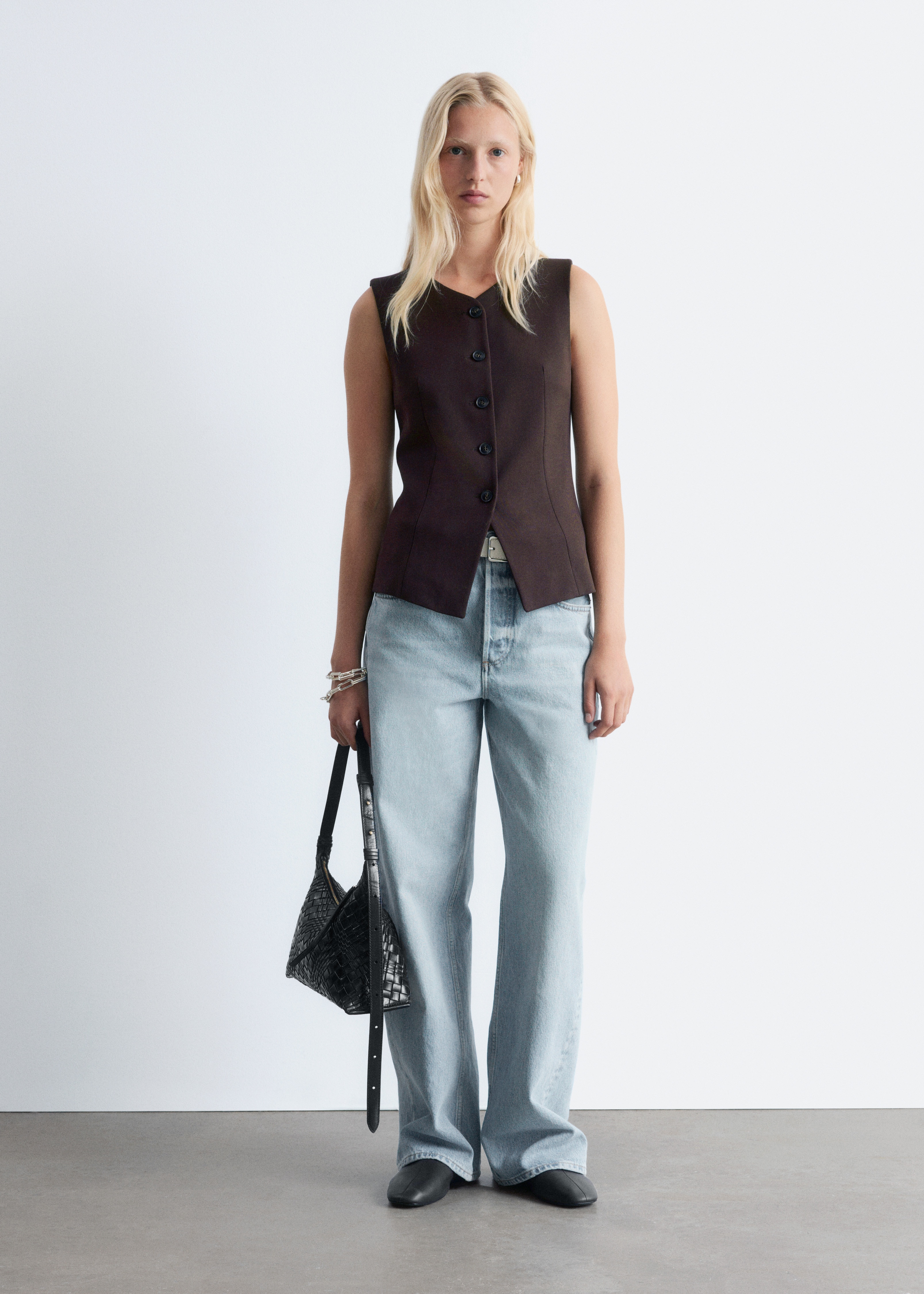 Dopasowana kamizelka - Ciemnobrązowy/Kremowy