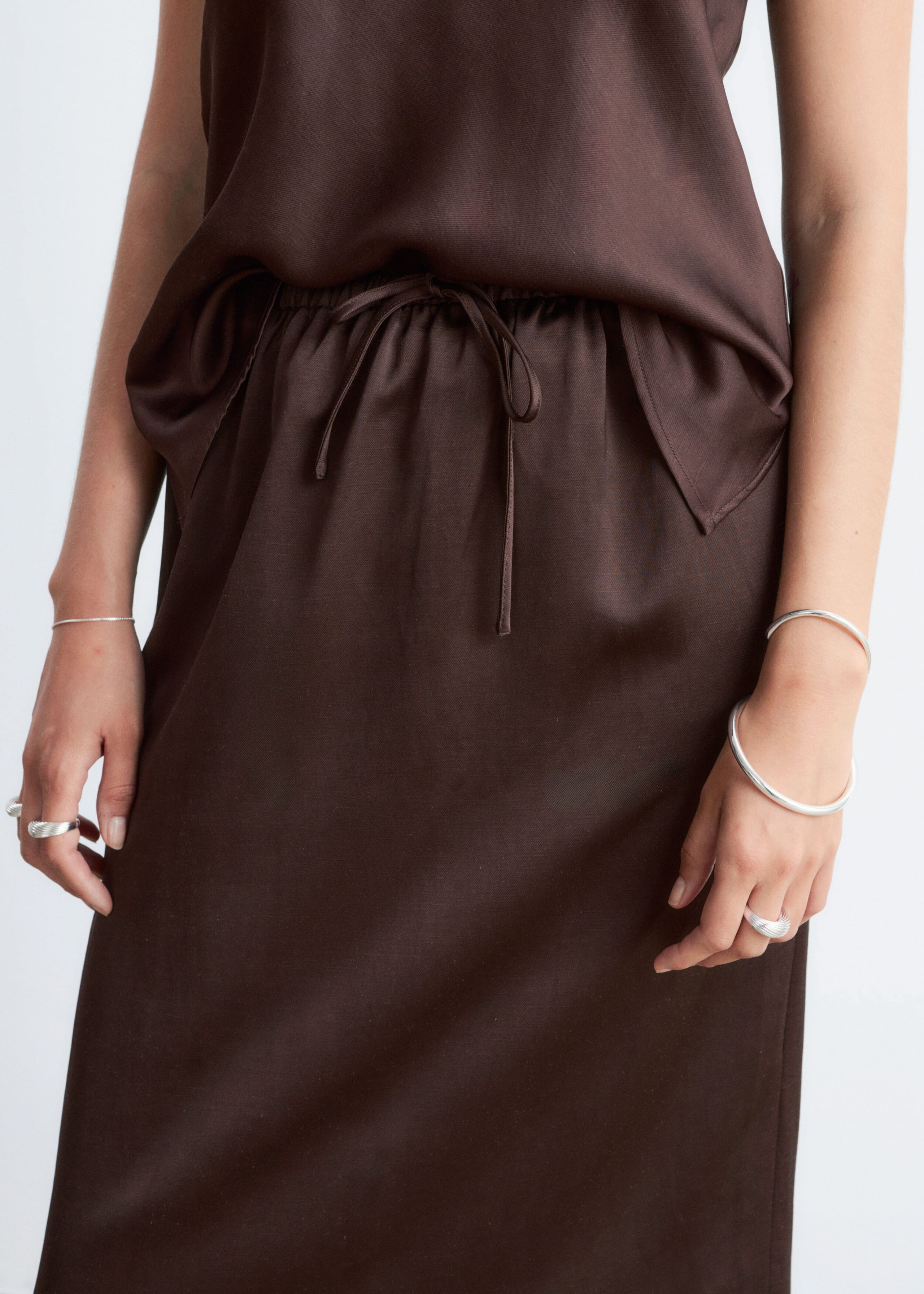 Image of Drawstring Midi Skirt