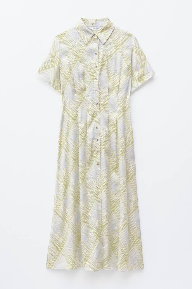 Pleated Waist Shirt Dress - Grey/Green Checked - 1