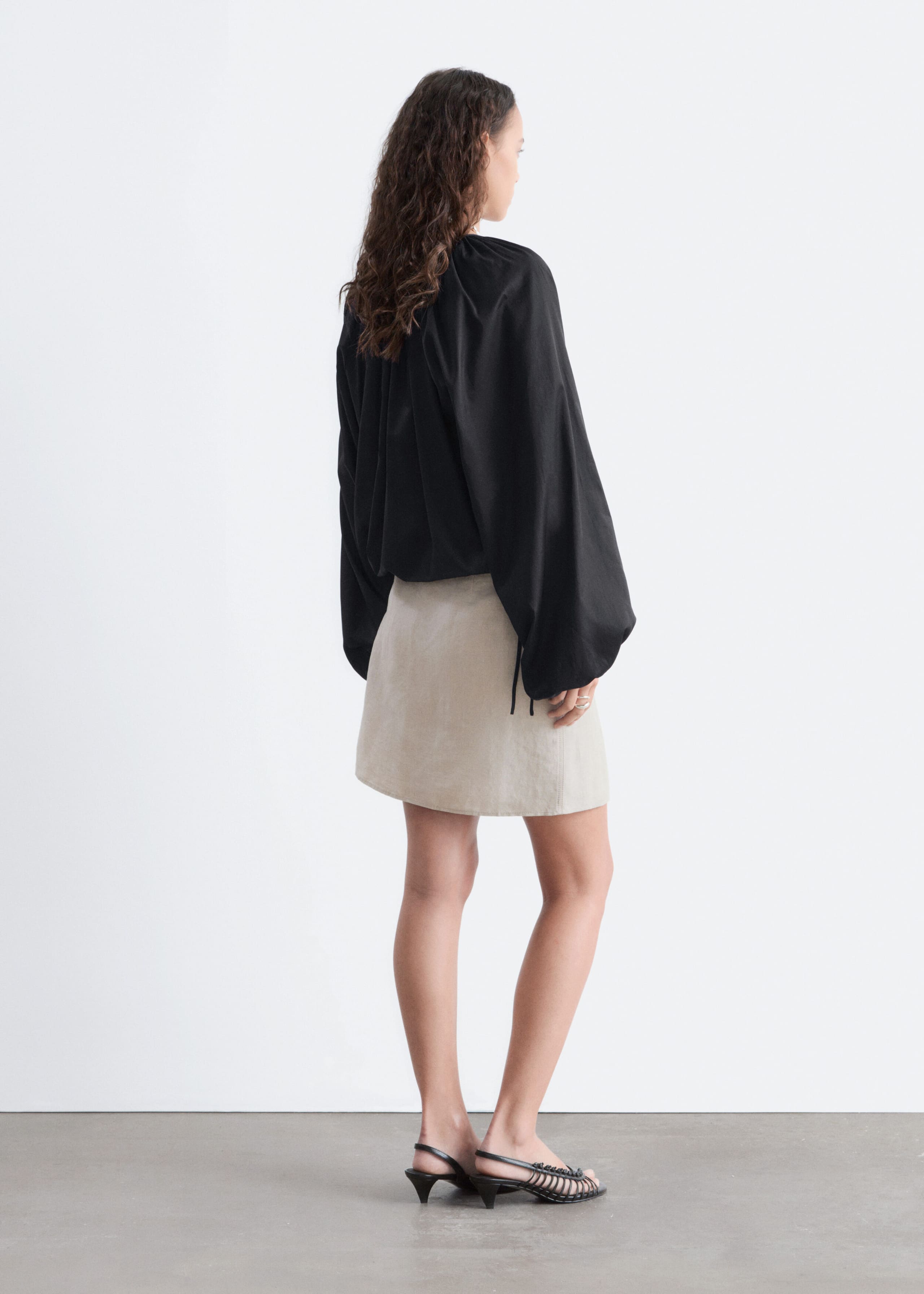 Wrap Cotton Blouse - Black - Lookbook