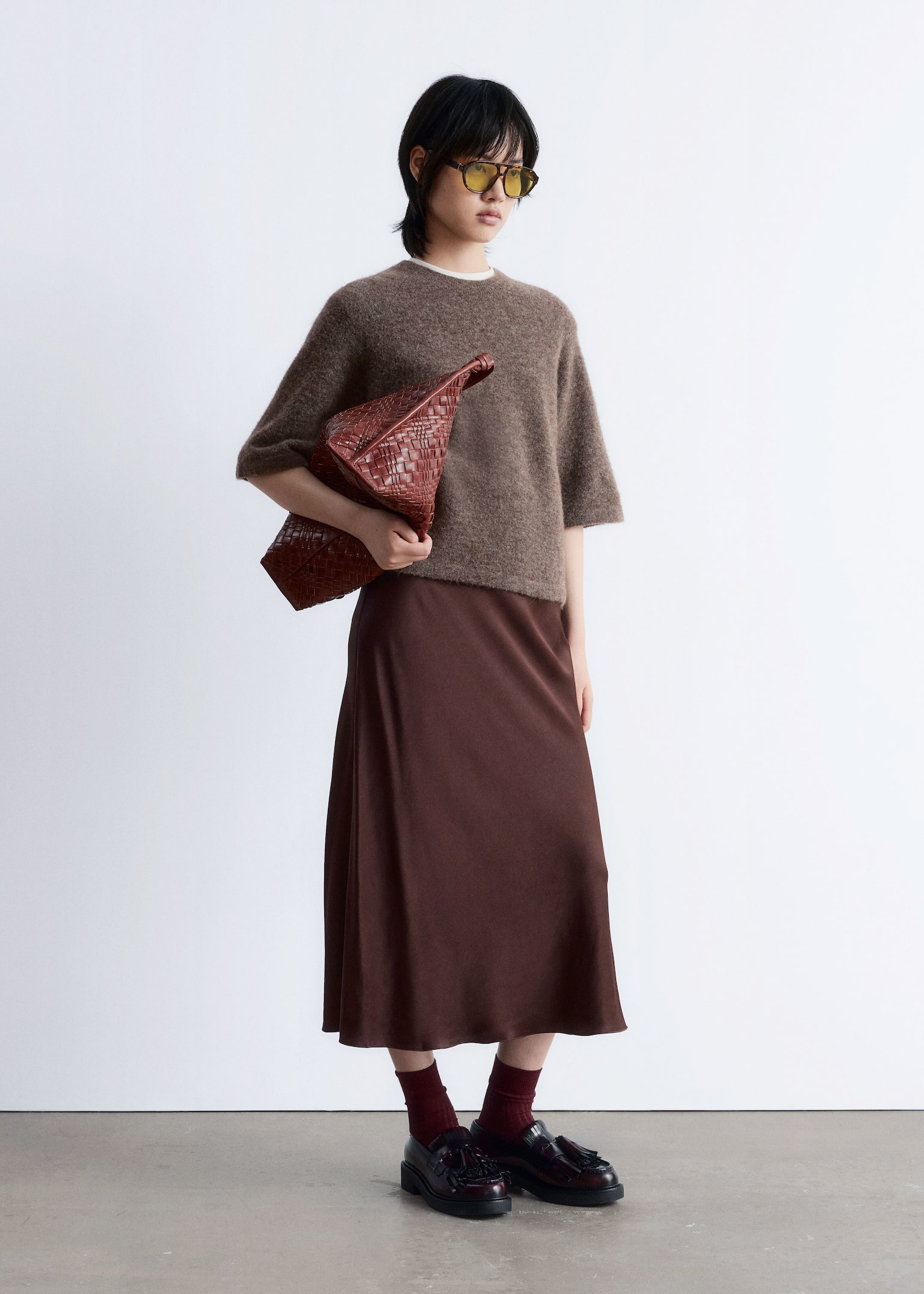 Alpaca-Blend Knitted Top - Mole/Red/Dusty Blue/Oatmeal/Burgundy/Black - 4