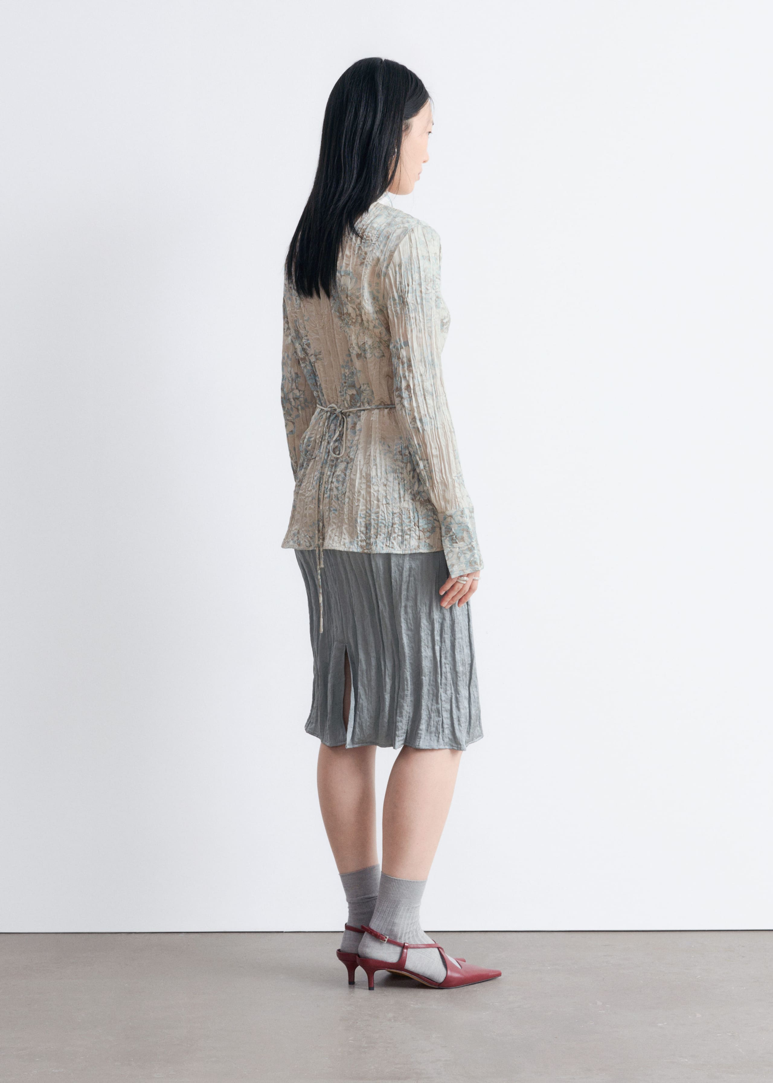 Image of Tie-Belt Crêpe Shirt