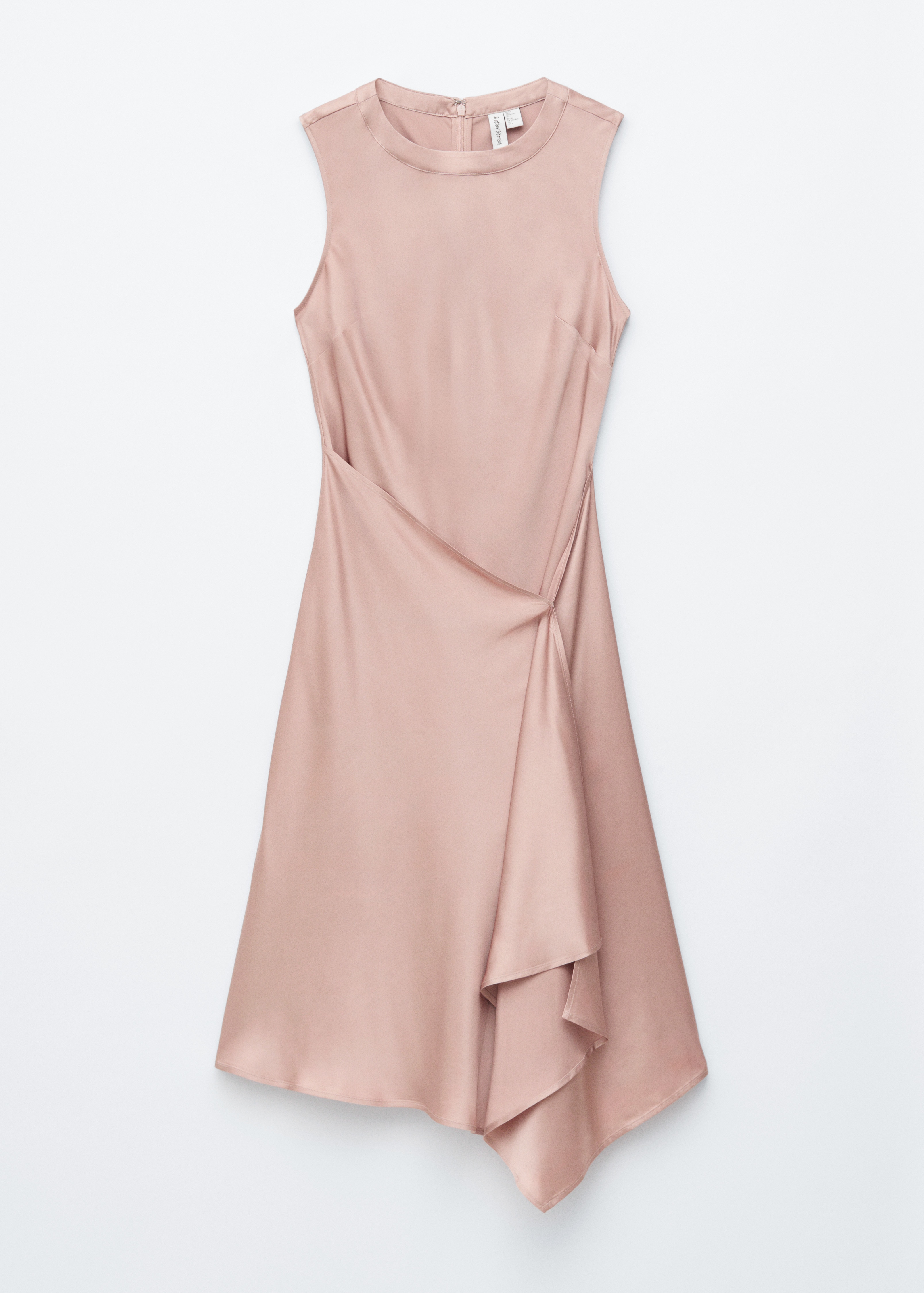Abito midi in raso asimmetrico - Rosa polvere/Nero