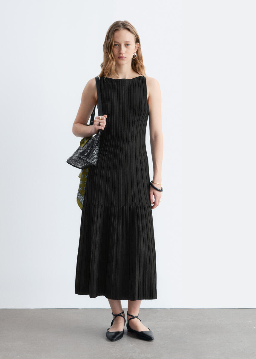 & Other Stories Donna Nero Abito Midi In Maglia A Coste -, Xs