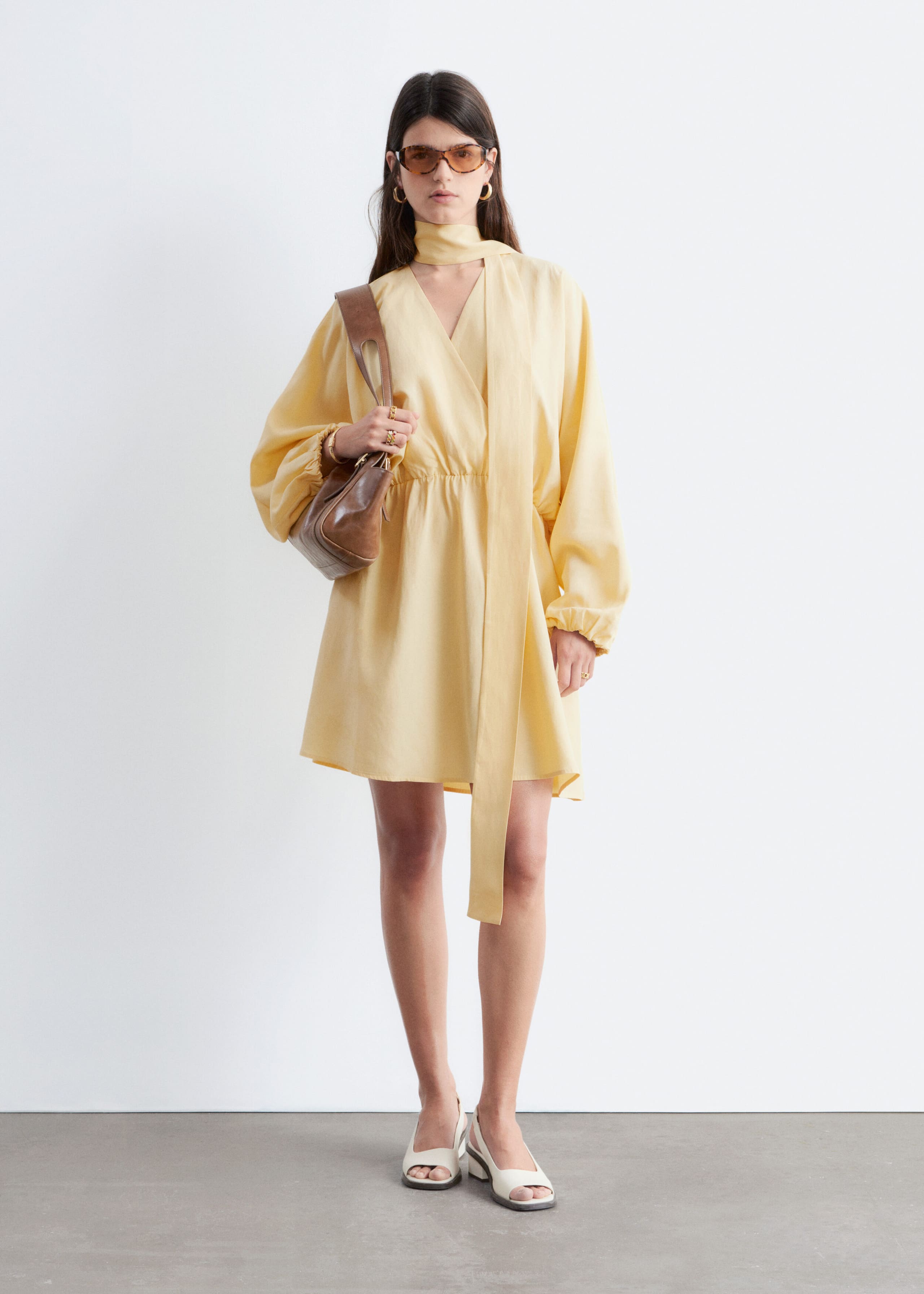 Scarf-Detail Wrap Mini Dress - White - Lookbook