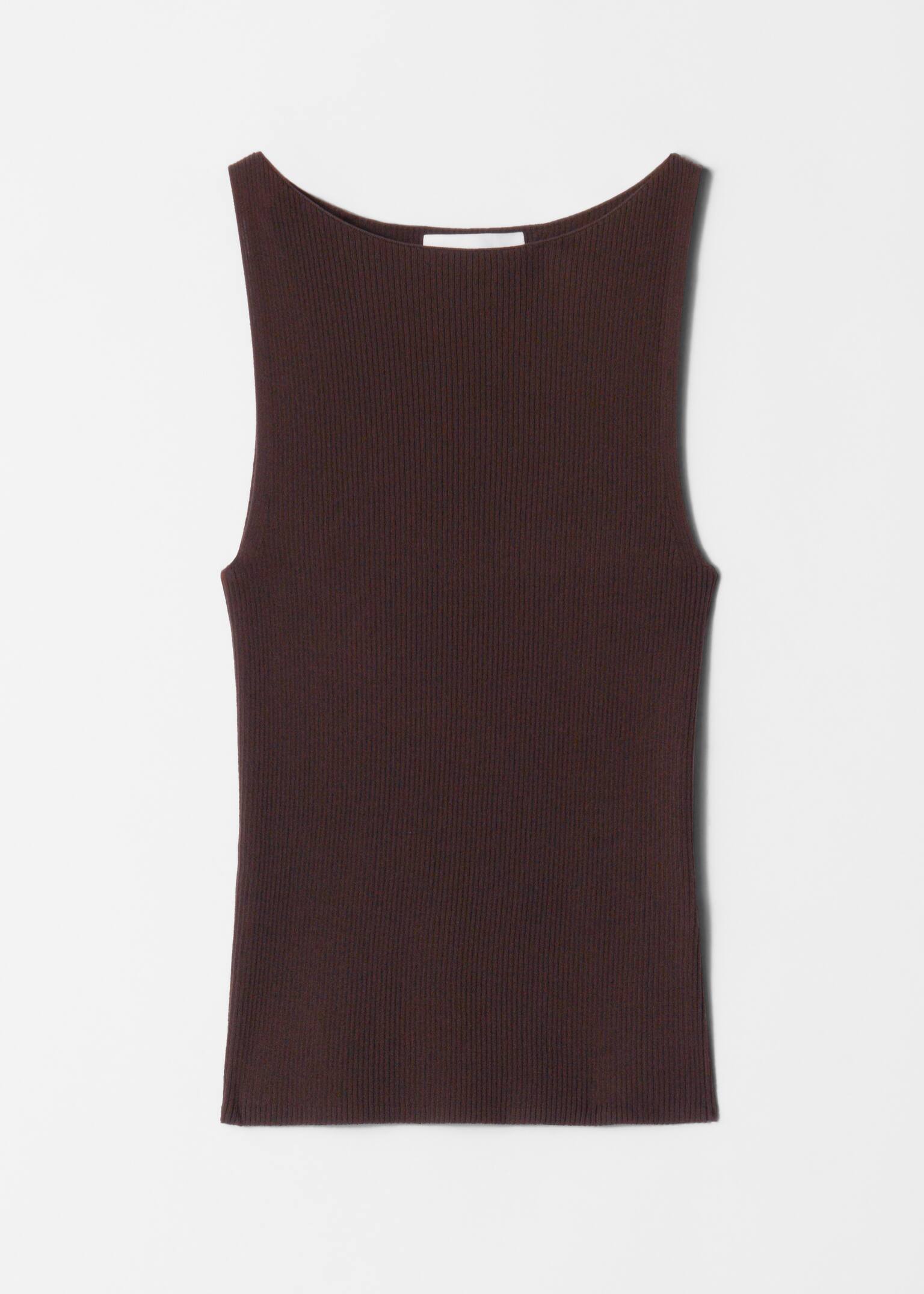 Koszulka bez rękawów w prążki - Ciemnobrązowy/Biały