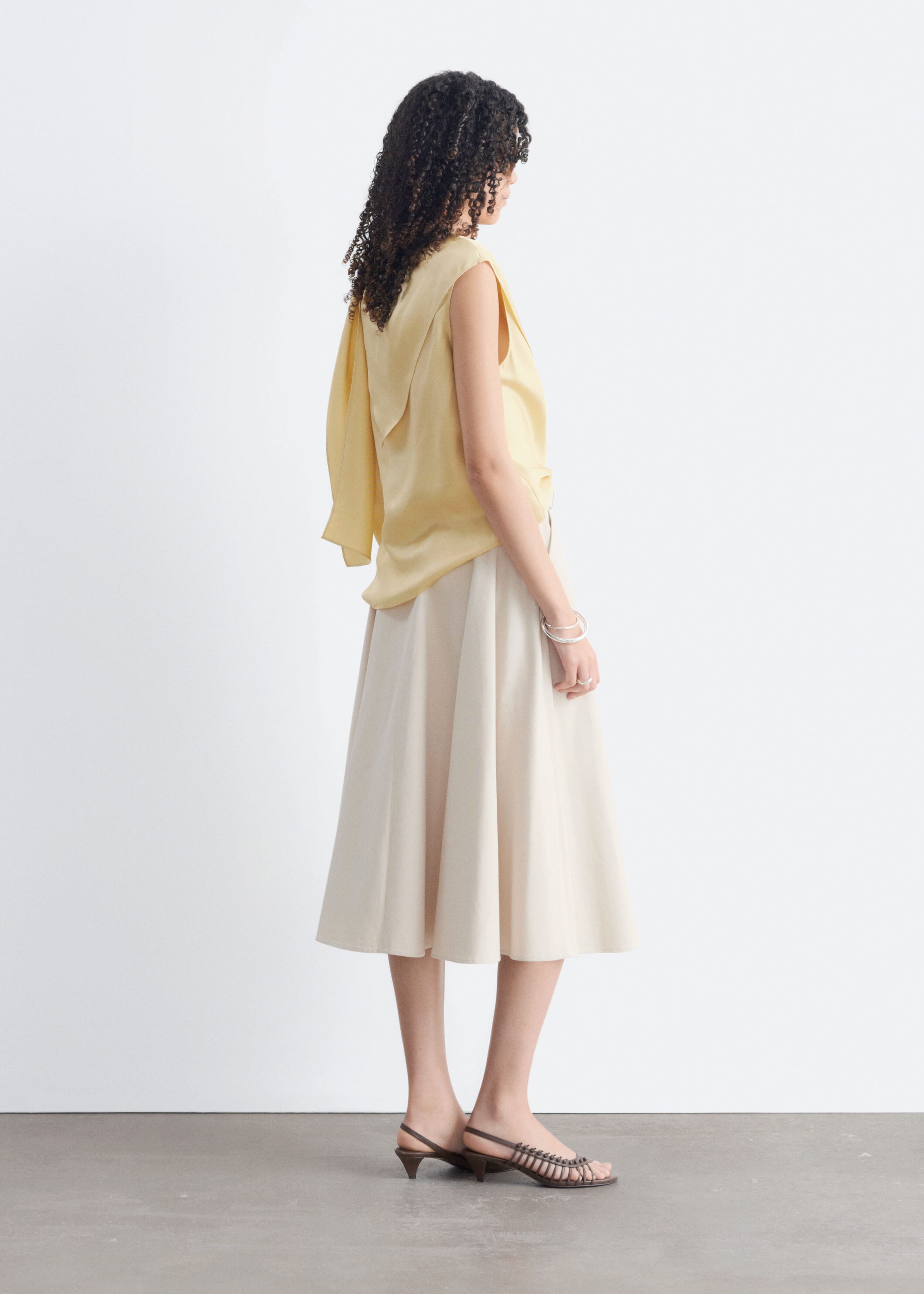 Silk Cowl Neck Scarf Top - Light Yellow - Lookbook