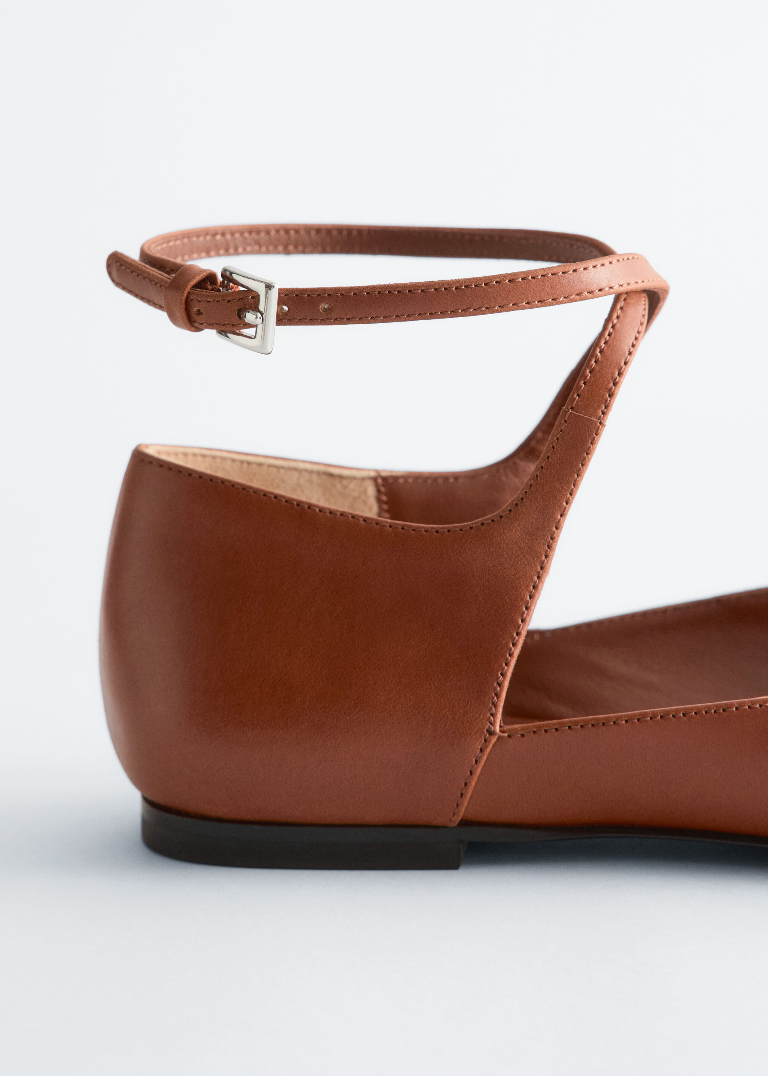 Leather Cross-Strap Ballet Flats - Cognac Brown - Still Life