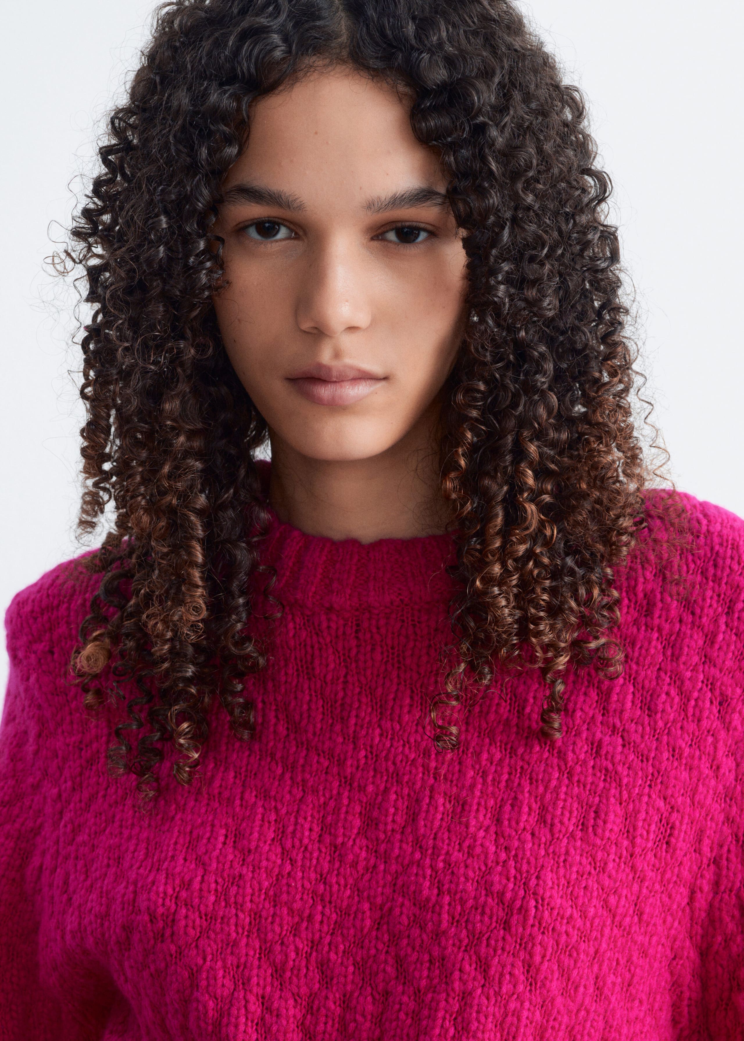Wool-Cotton Bouclé Jumper - Dark pink - Lookbook