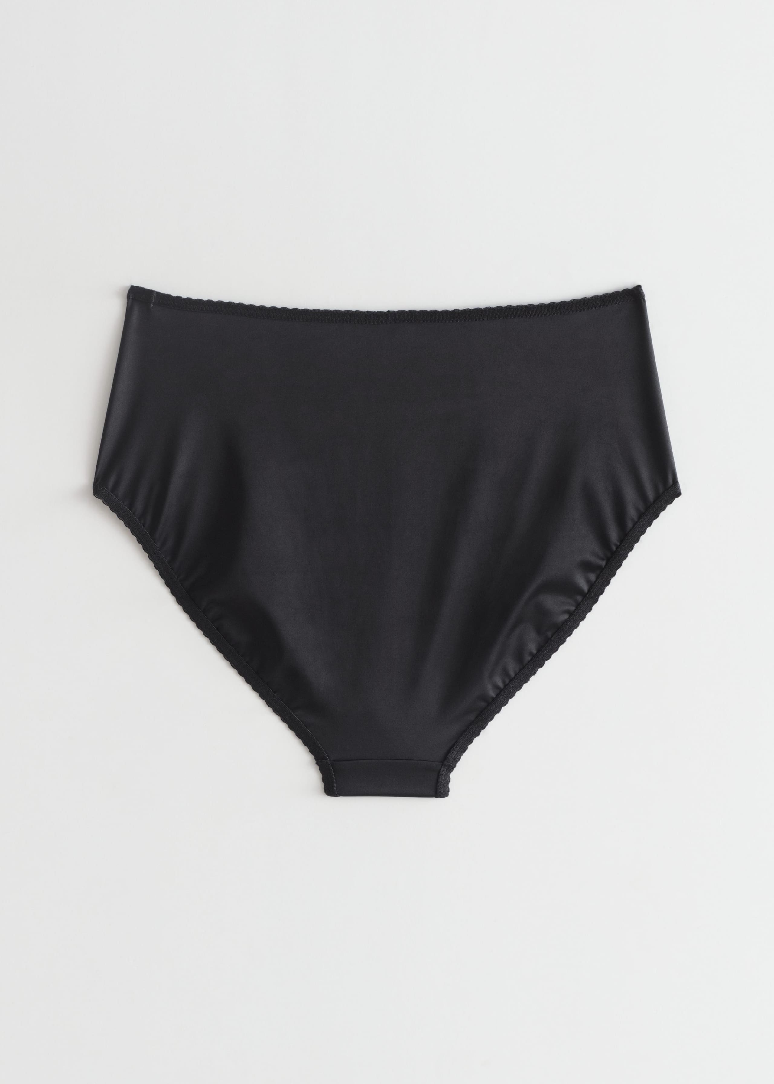 Picot Trim High Waist Briefs - Black - Natura morta