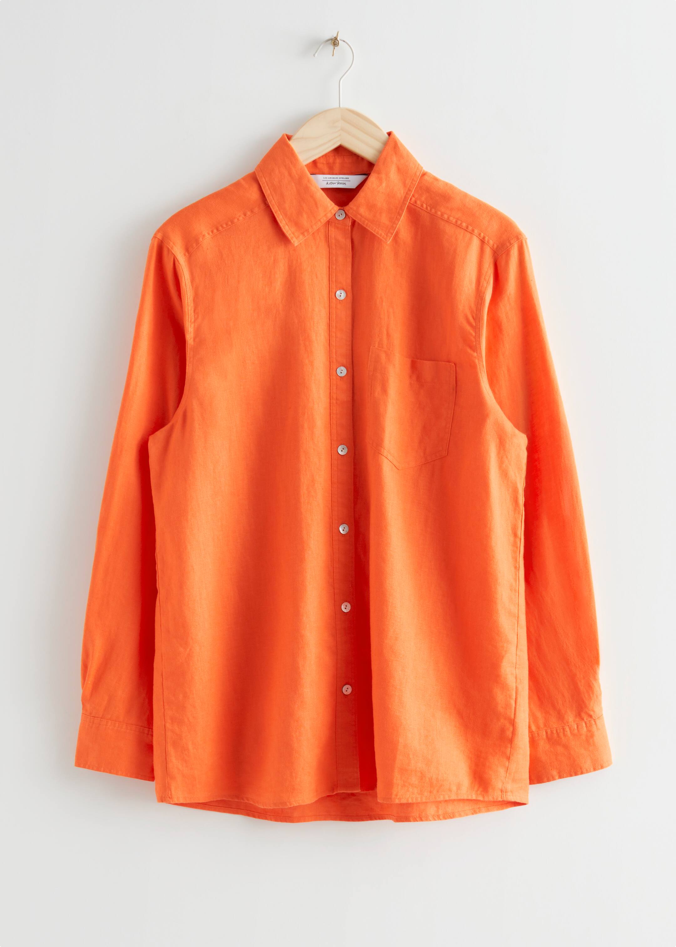 View larger image: Patch-Pocket Linen Shirt - Orange - Ladies | H&M GB 1