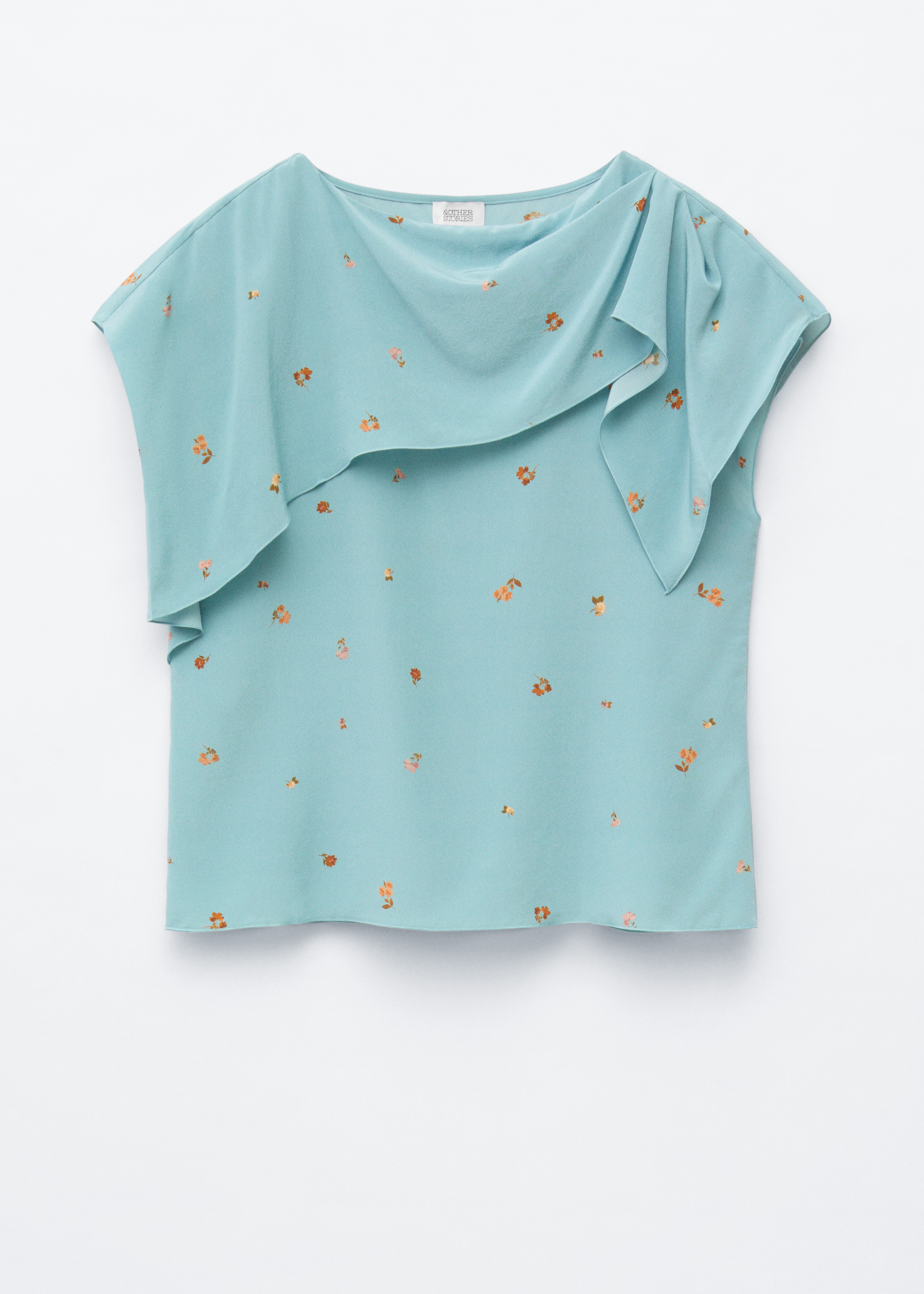 Blusa com detalhe de lenço em seda - Azul pombo/Flores